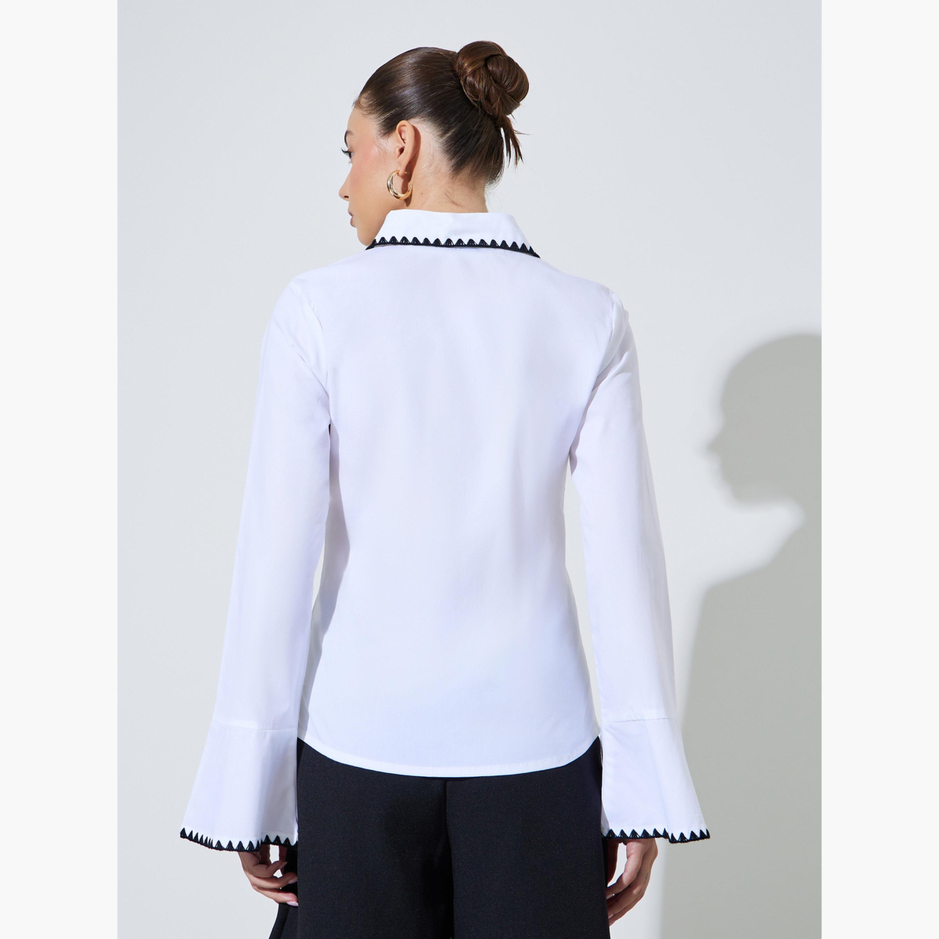 Styli White Cotton Fitted Shirt with Contrast Embroidery-women-clothing-shirtsandblouses-shirts-image-4