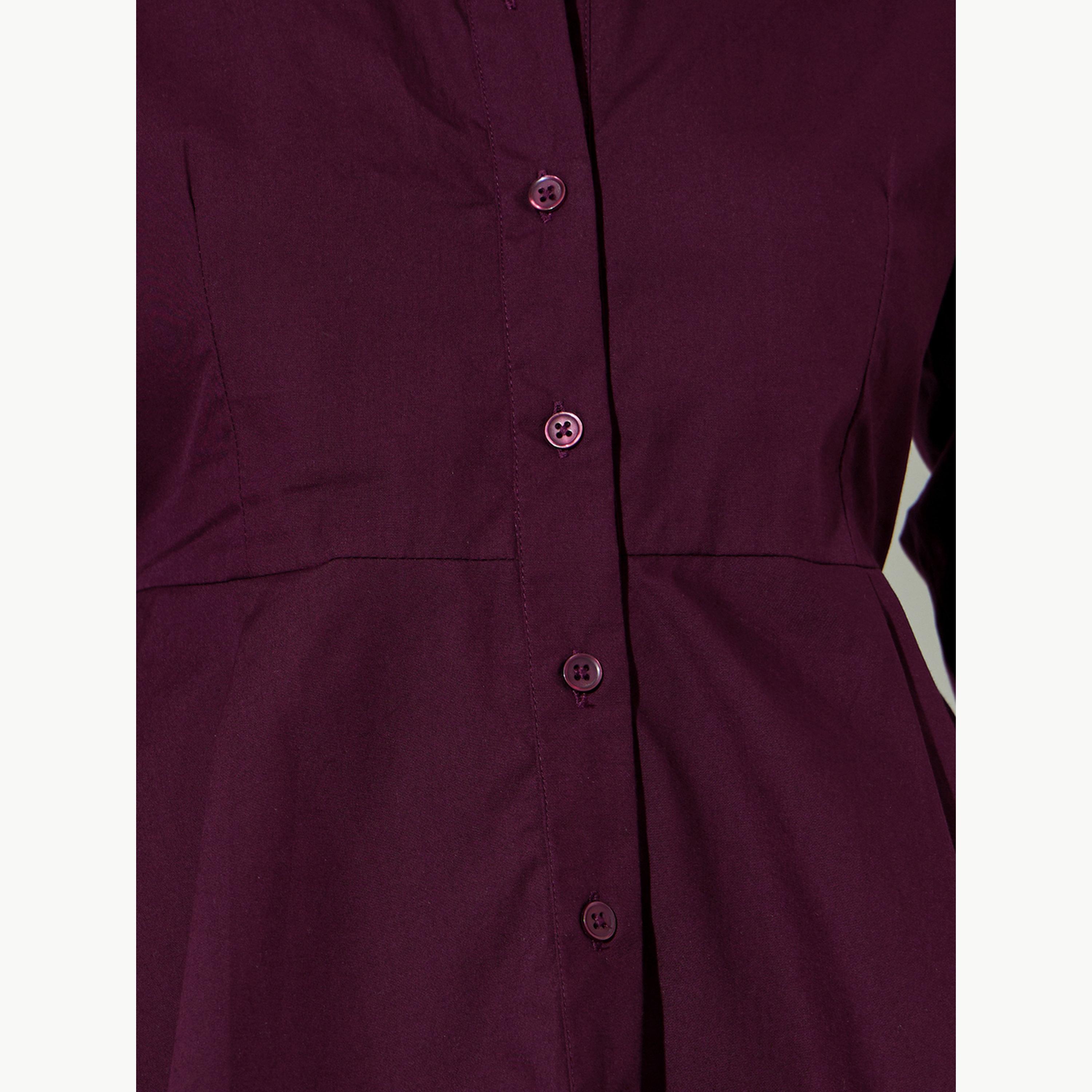 Styli Dark Purple Regular Fit Cotton Peplum Shirt-women-clothing-shirtsandblouses-shirts-image-5