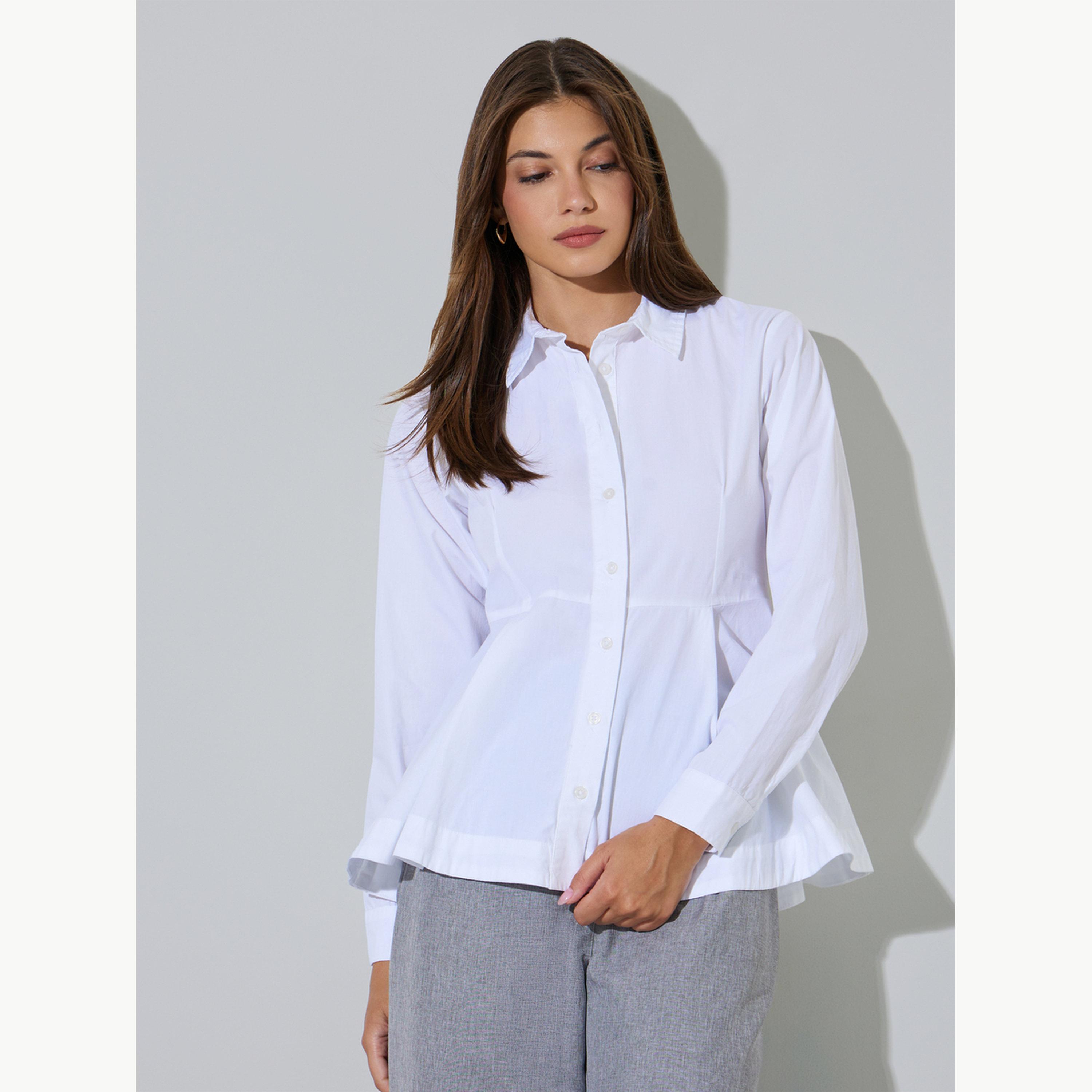 Styli White Regular Fit Cotton Peplum Shirt-women-clothing-shirtsandblouses-shirts-image-1