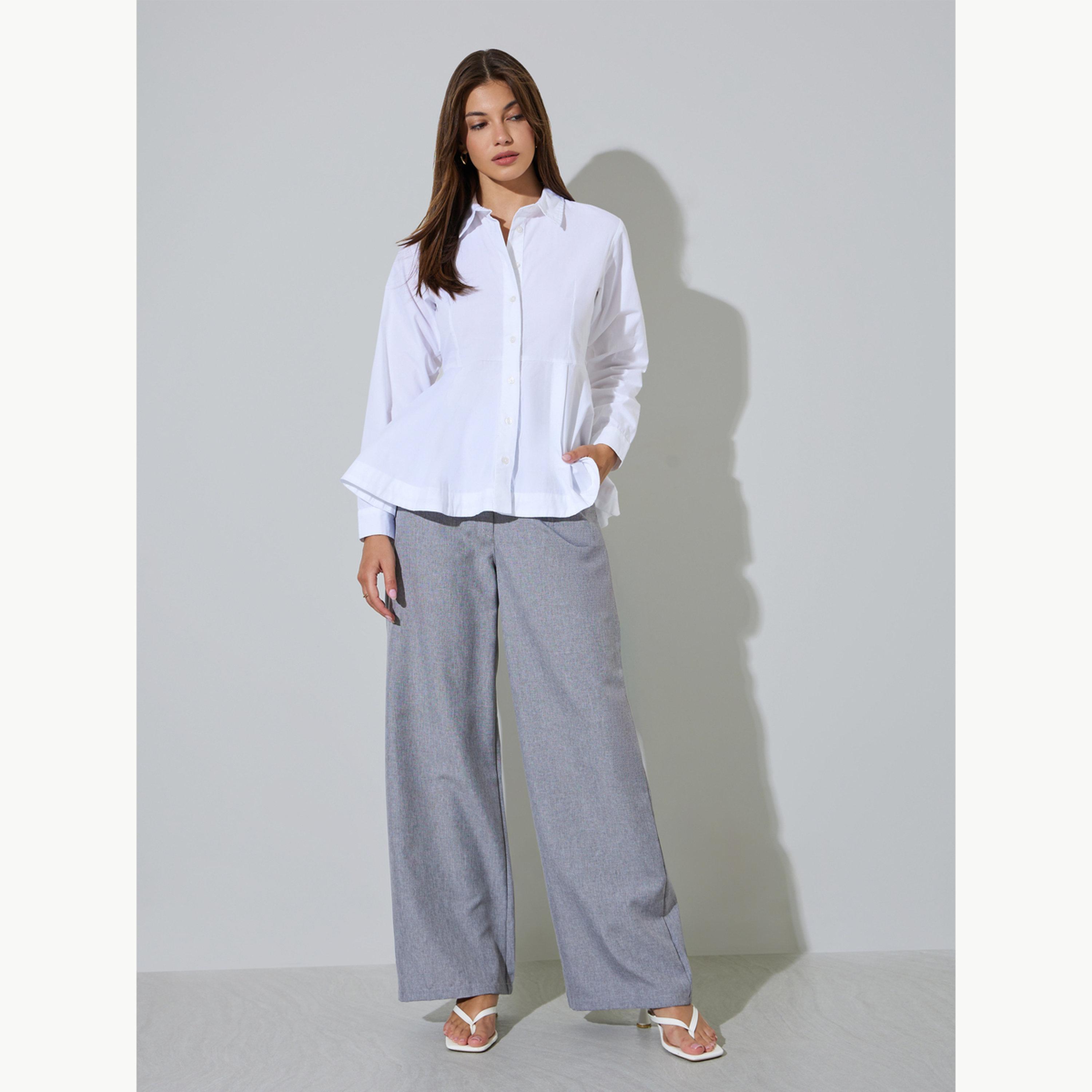 Styli White Regular Fit Cotton Peplum Shirt-women-clothing-shirtsandblouses-shirts-image-2