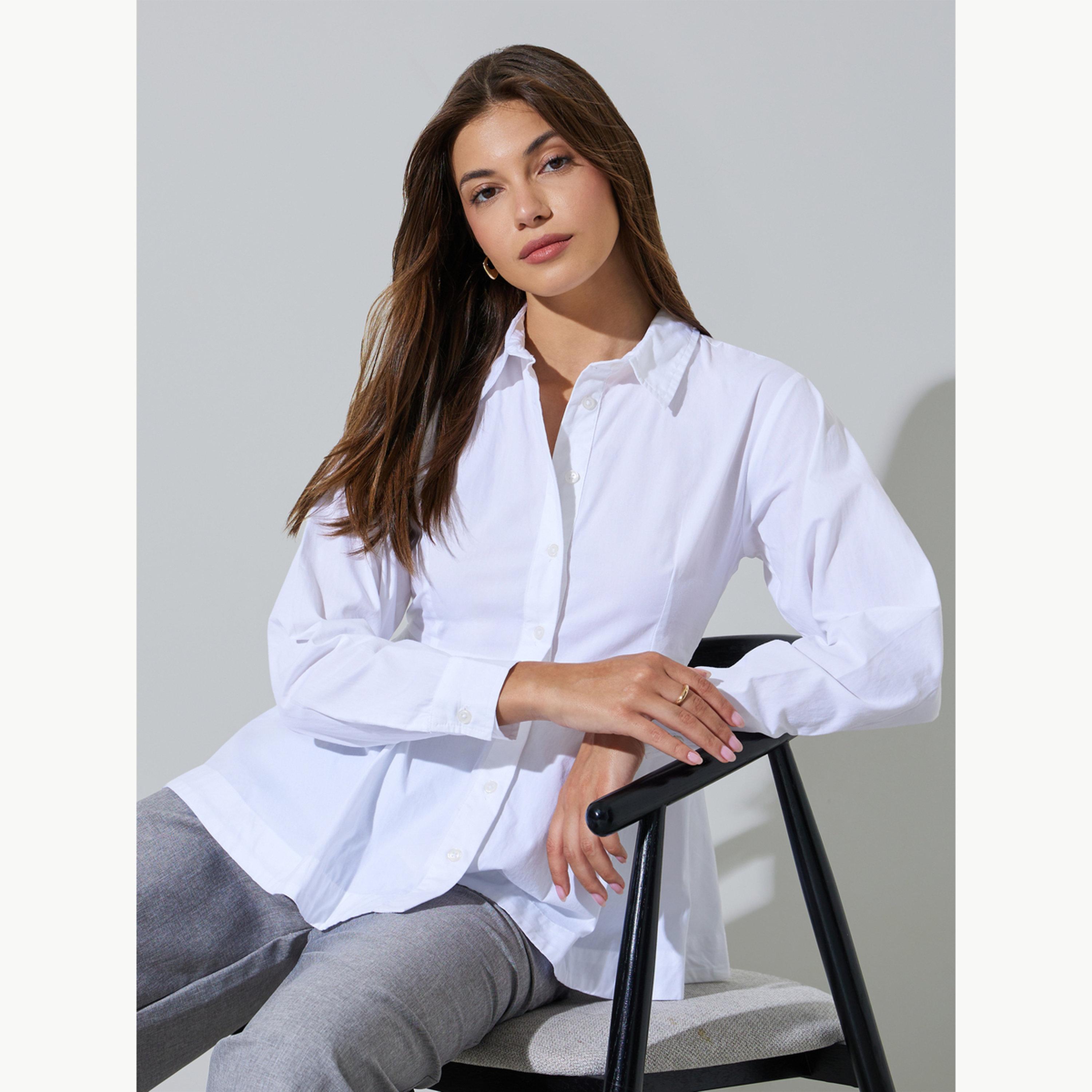 Styli White Regular Fit Cotton Peplum Shirt-women-clothing-shirtsandblouses-shirts-image-3