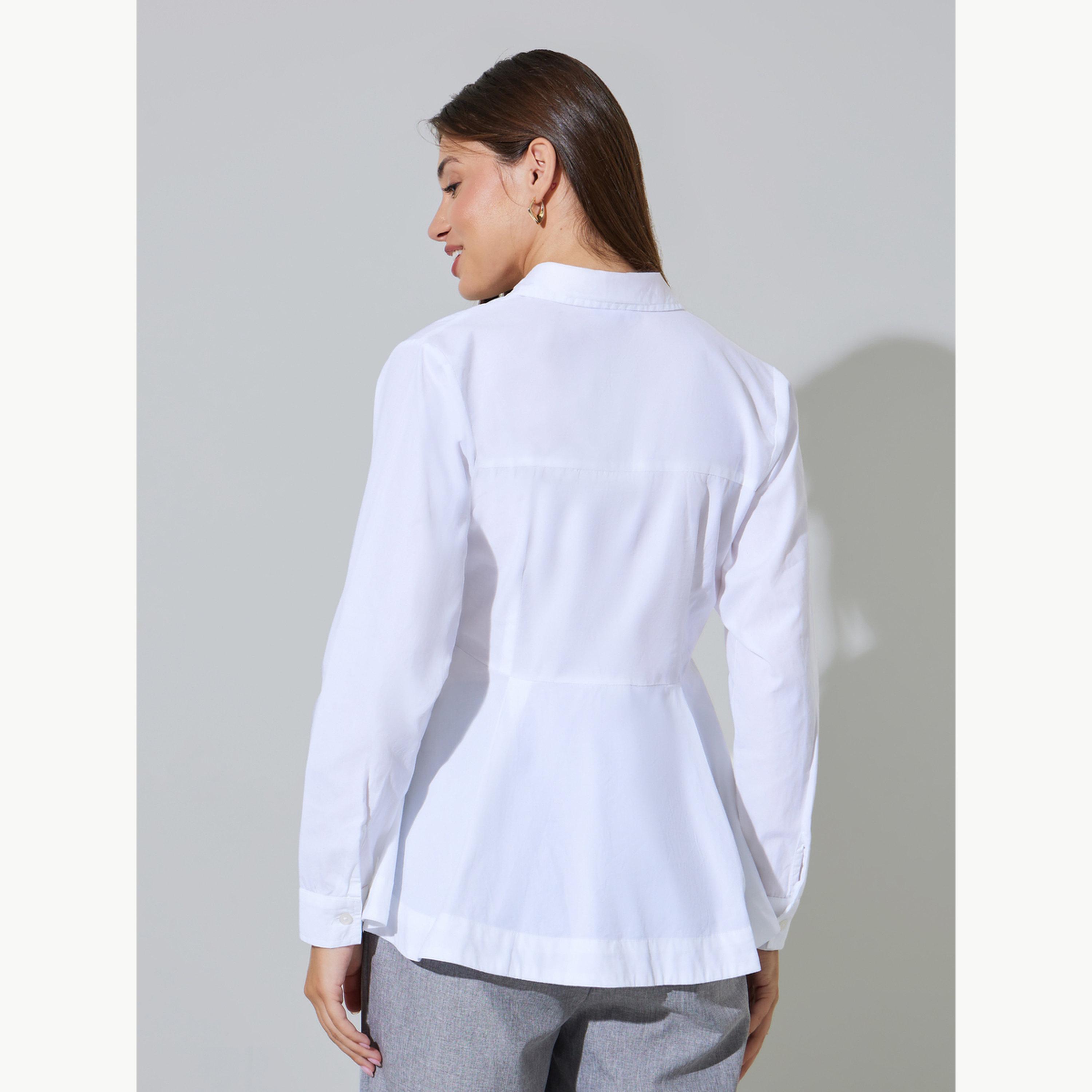 Styli White Regular Fit Cotton Peplum Shirt-women-clothing-shirtsandblouses-shirts-image-4