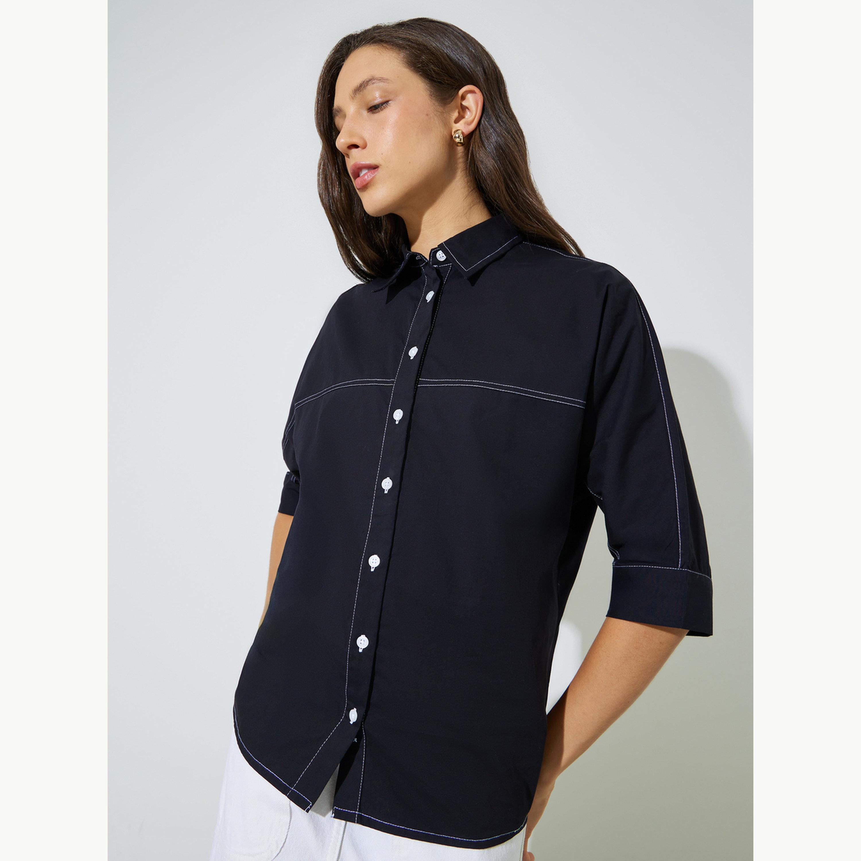 قميص واسع مع درزات متباينة للرجال-women-clothing-shirtsandblouses-shirts-image-1