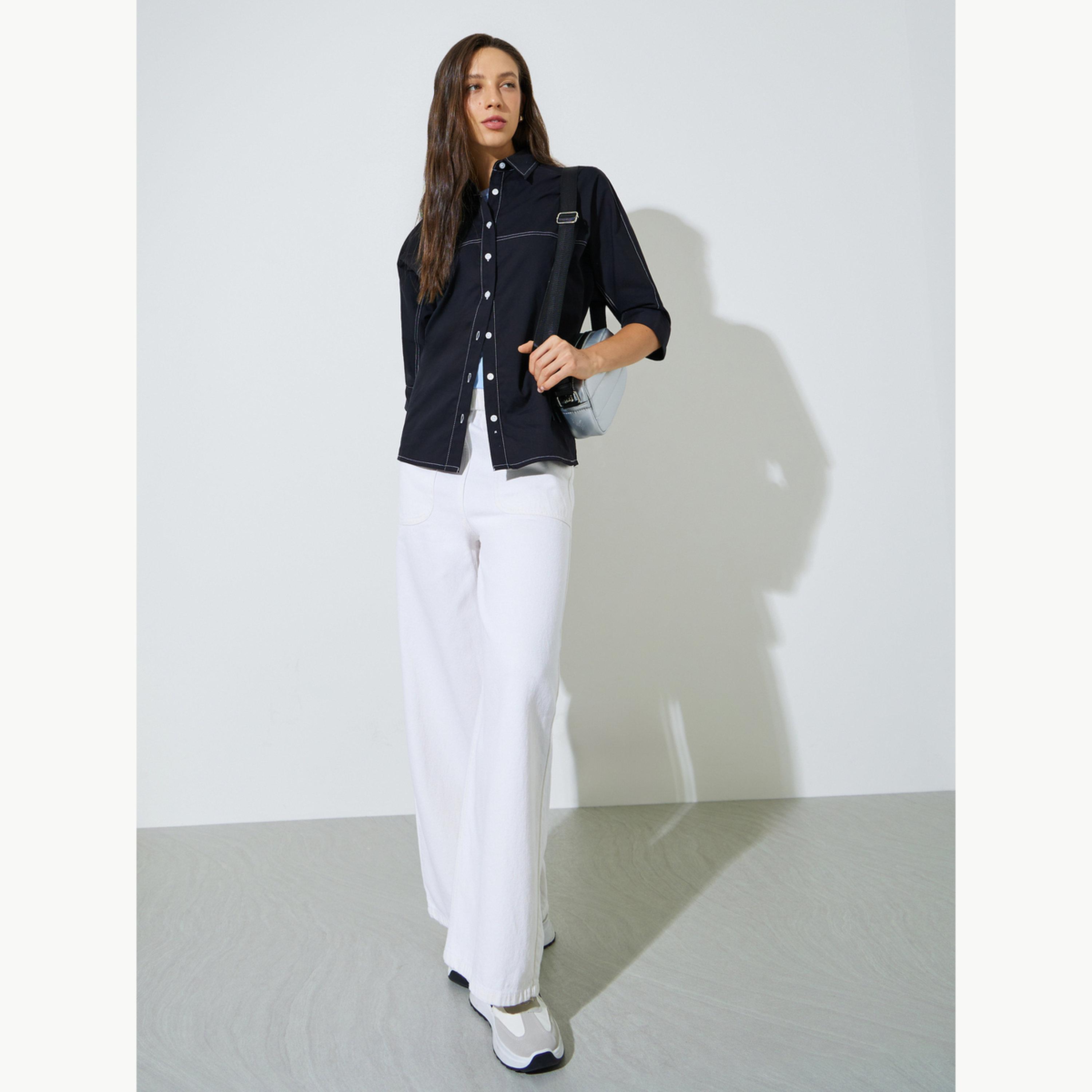 قميص واسع مع درزات متباينة للرجال-women-clothing-shirtsandblouses-shirts-image-2