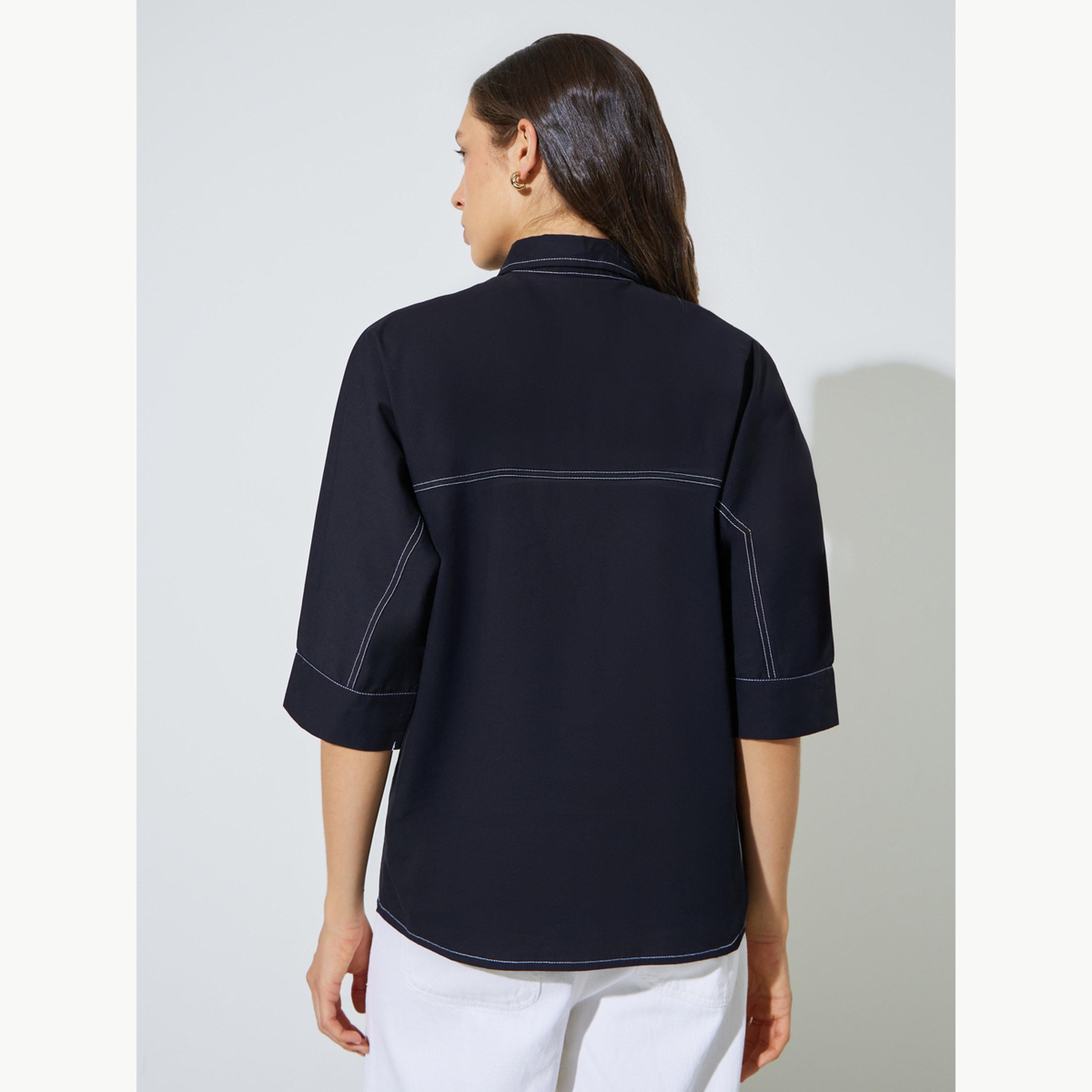 قميص واسع مع درزات متباينة للرجال-women-clothing-shirtsandblouses-shirts-image-4