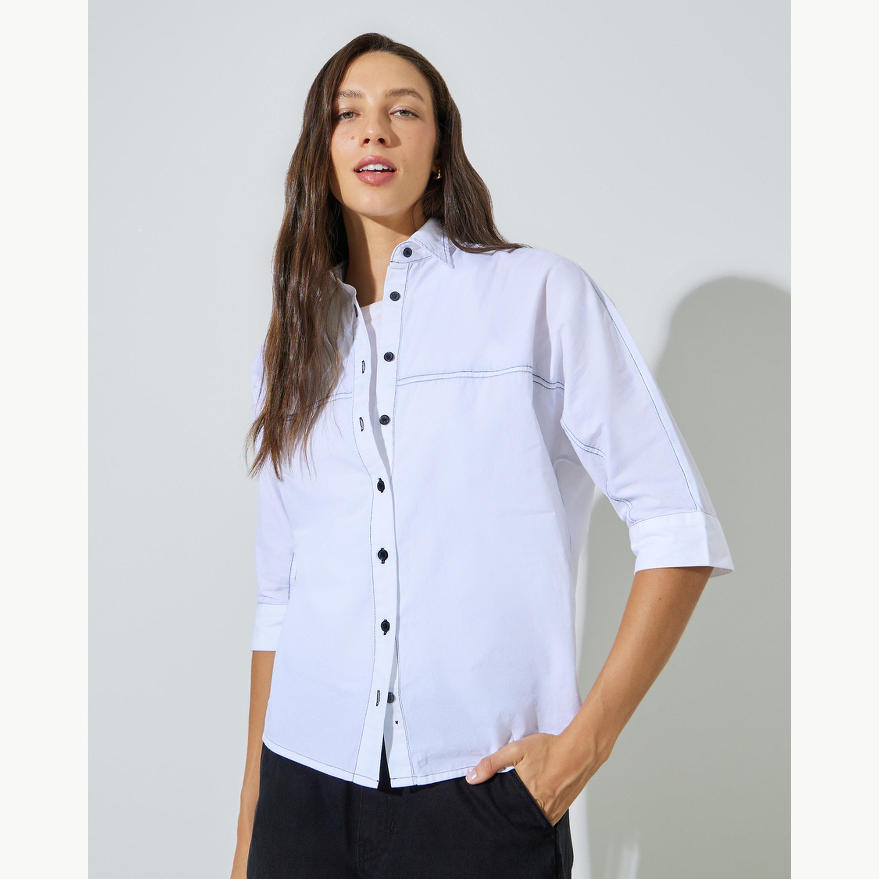 قميص واسع مع درزات متباينة للرجال-women-clothing-shirtsandblouses-shirts-image-1