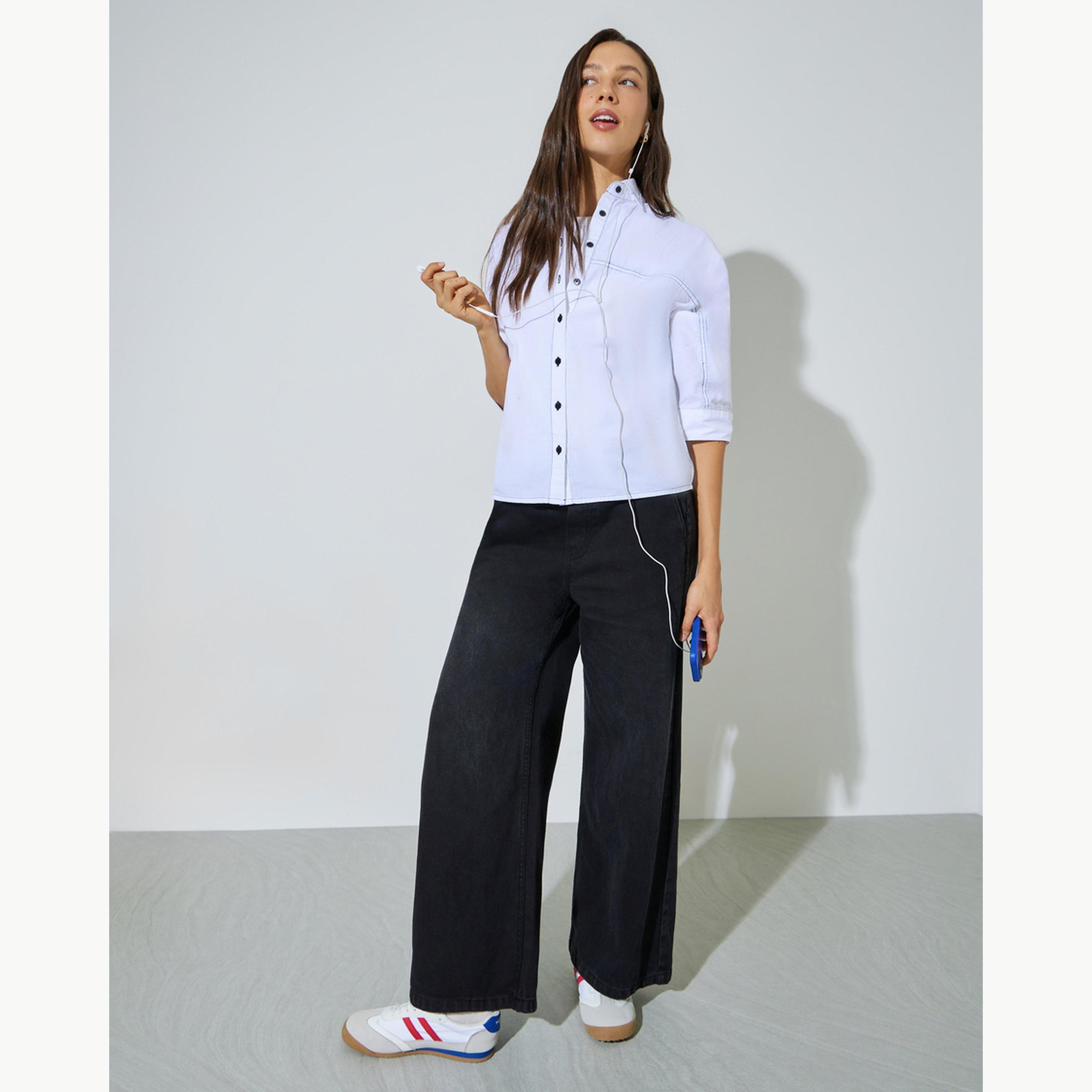 قميص واسع مع درزات متباينة للرجال-women-clothing-shirtsandblouses-shirts-image-2