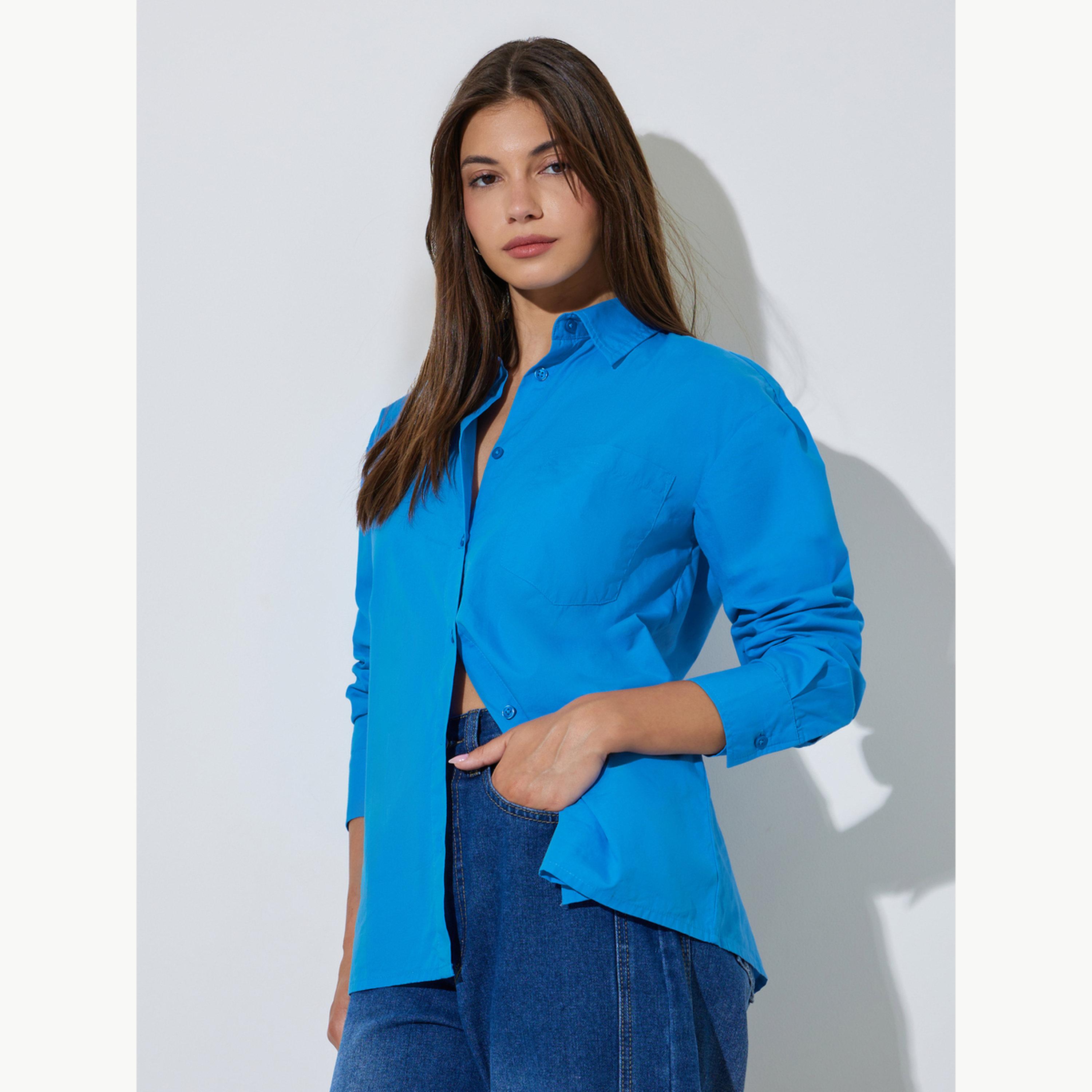 بلوزة قطن واسعة مع حافة خلفية بفتحة-women-clothing-shirtsandblouses-shirts-image-1