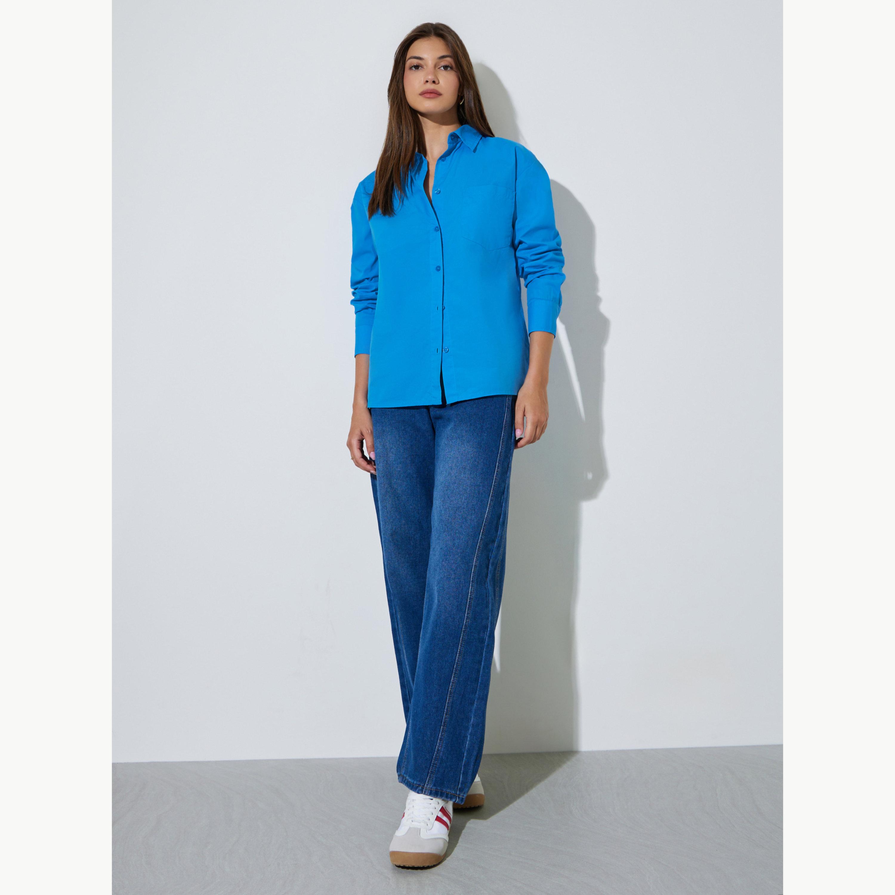 بلوزة قطن واسعة مع حافة خلفية بفتحة-women-clothing-shirtsandblouses-shirts-image-2