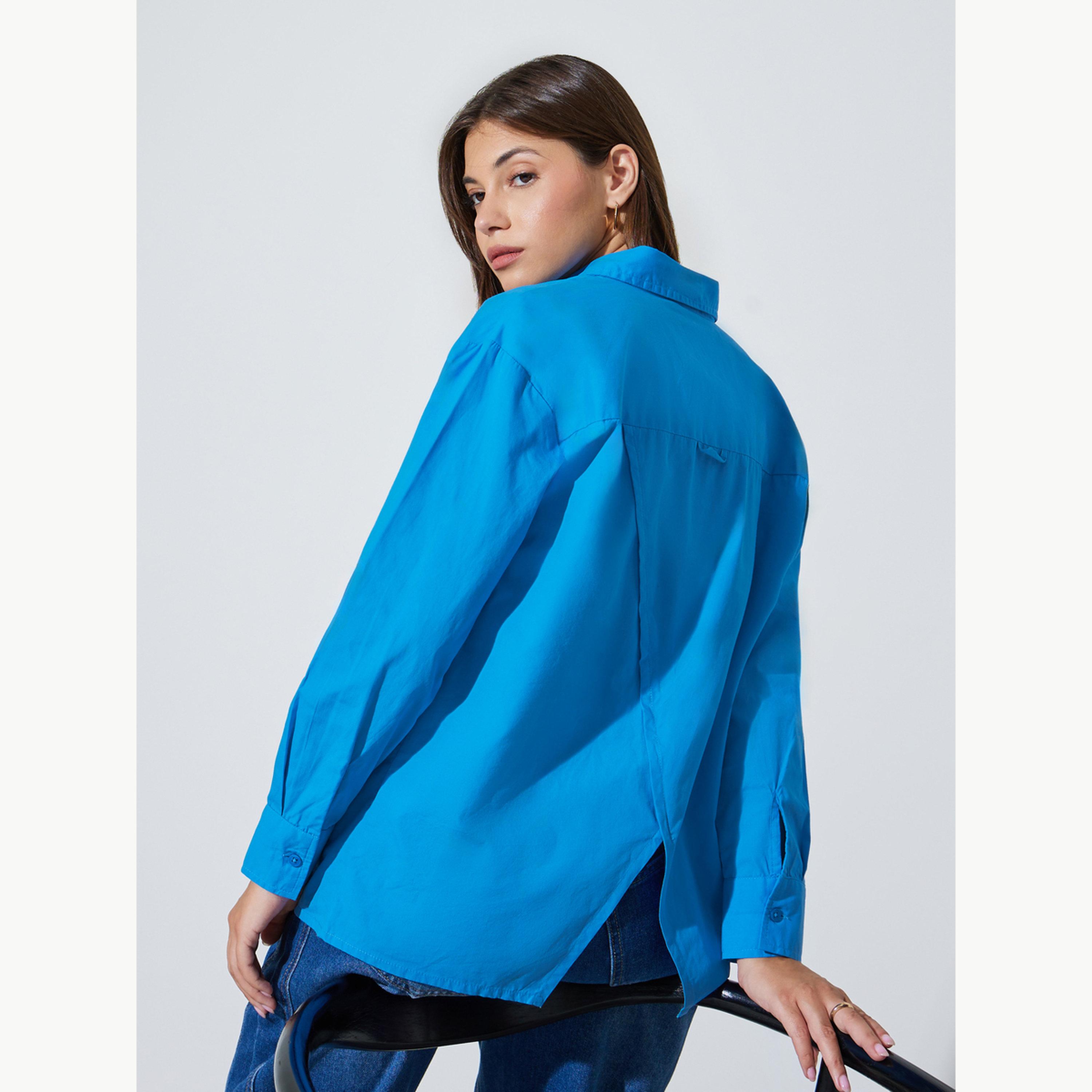 بلوزة قطن واسعة مع حافة خلفية بفتحة-women-clothing-shirtsandblouses-shirts-image-3