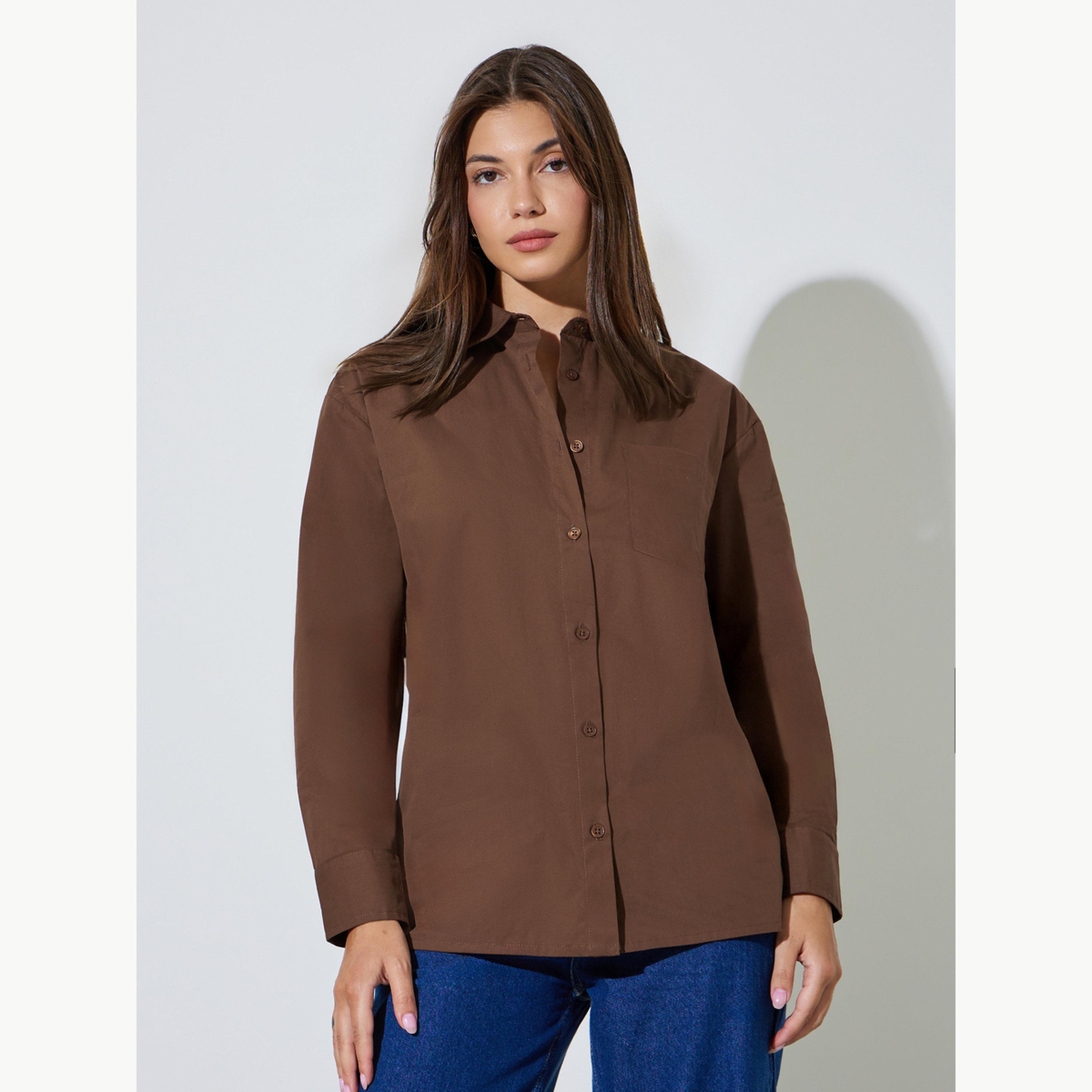 بلوزة قطن واسعة مع حافة خلفية بفتحة-women-clothing-shirtsandblouses-shirts-image-1