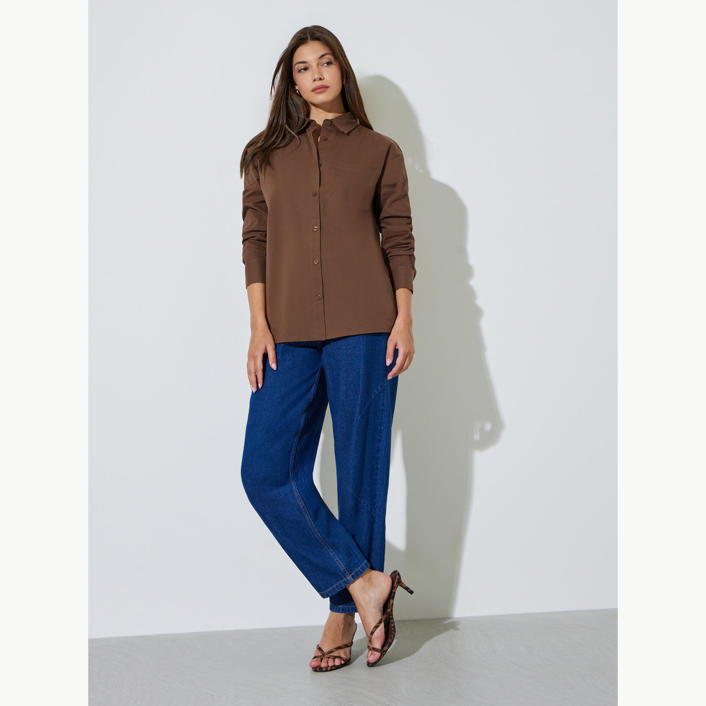 بلوزة قطن واسعة مع حافة خلفية بفتحة-women-clothing-shirtsandblouses-shirts-image-2