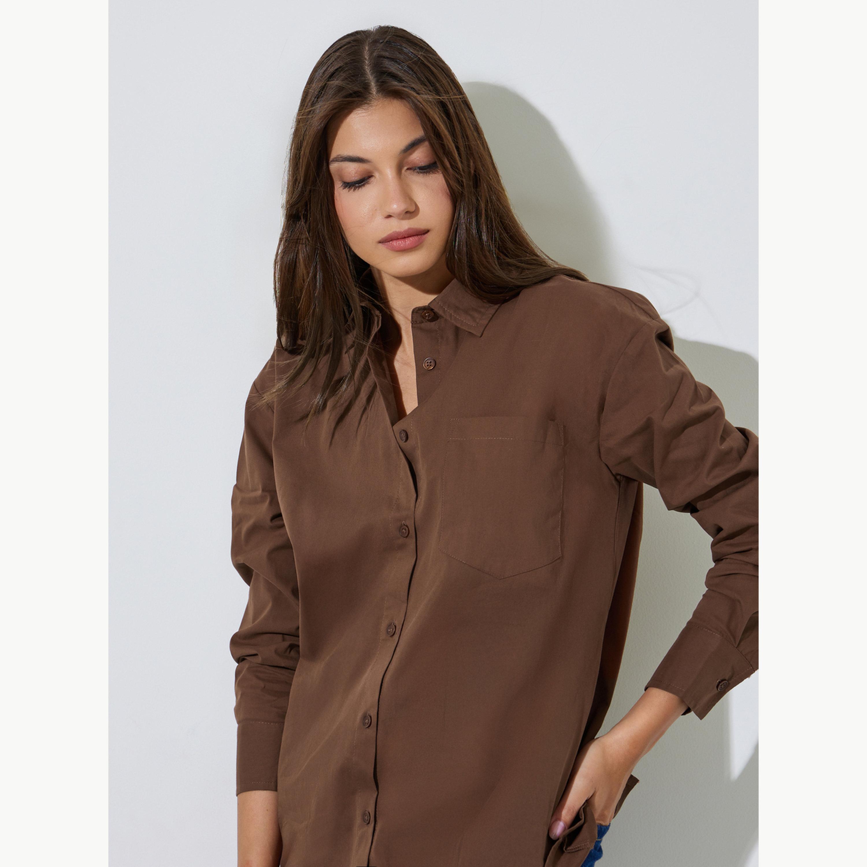 بلوزة قطن واسعة مع حافة خلفية بفتحة-women-clothing-shirtsandblouses-shirts-image-3
