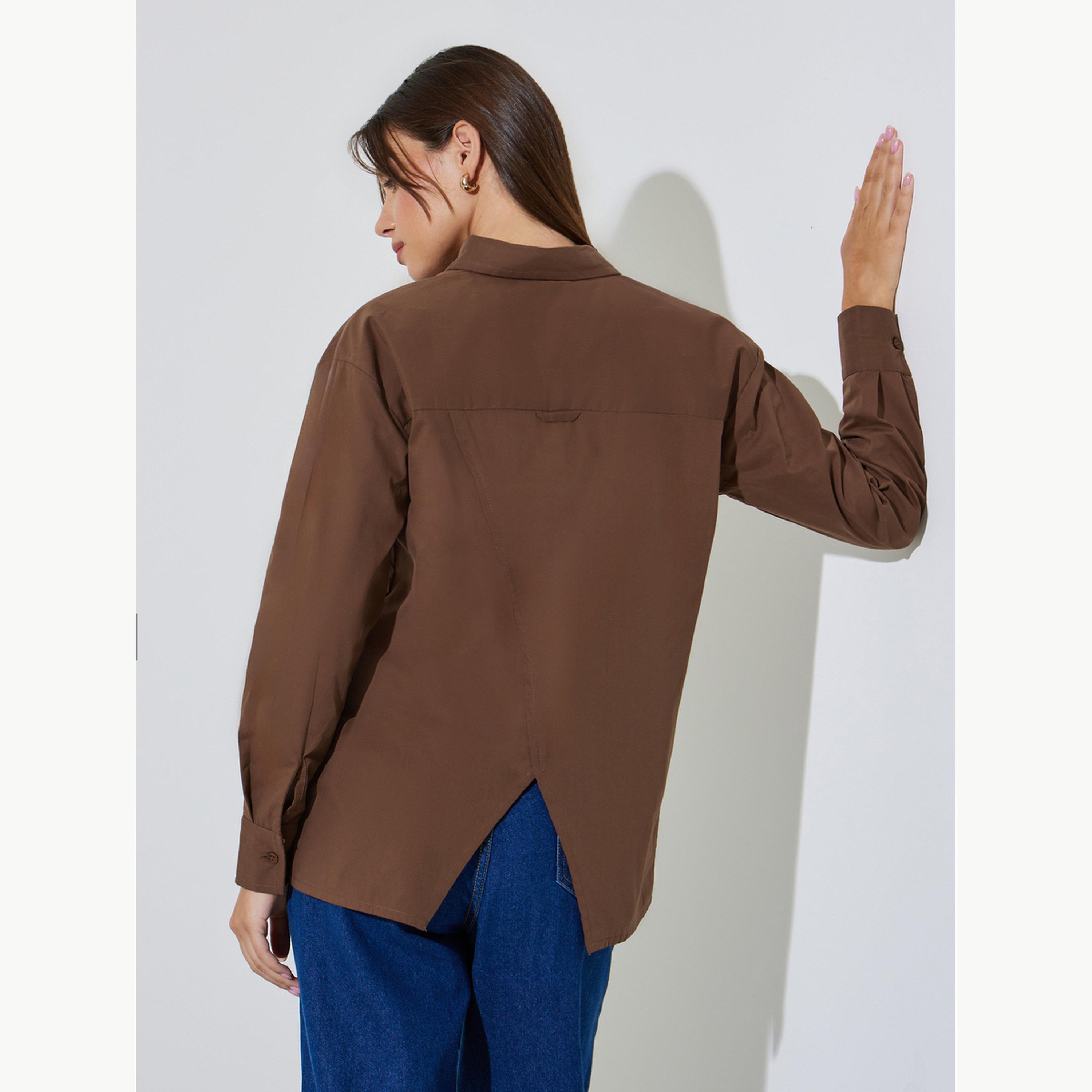 بلوزة قطن واسعة مع حافة خلفية بفتحة-women-clothing-shirtsandblouses-shirts-image-4
