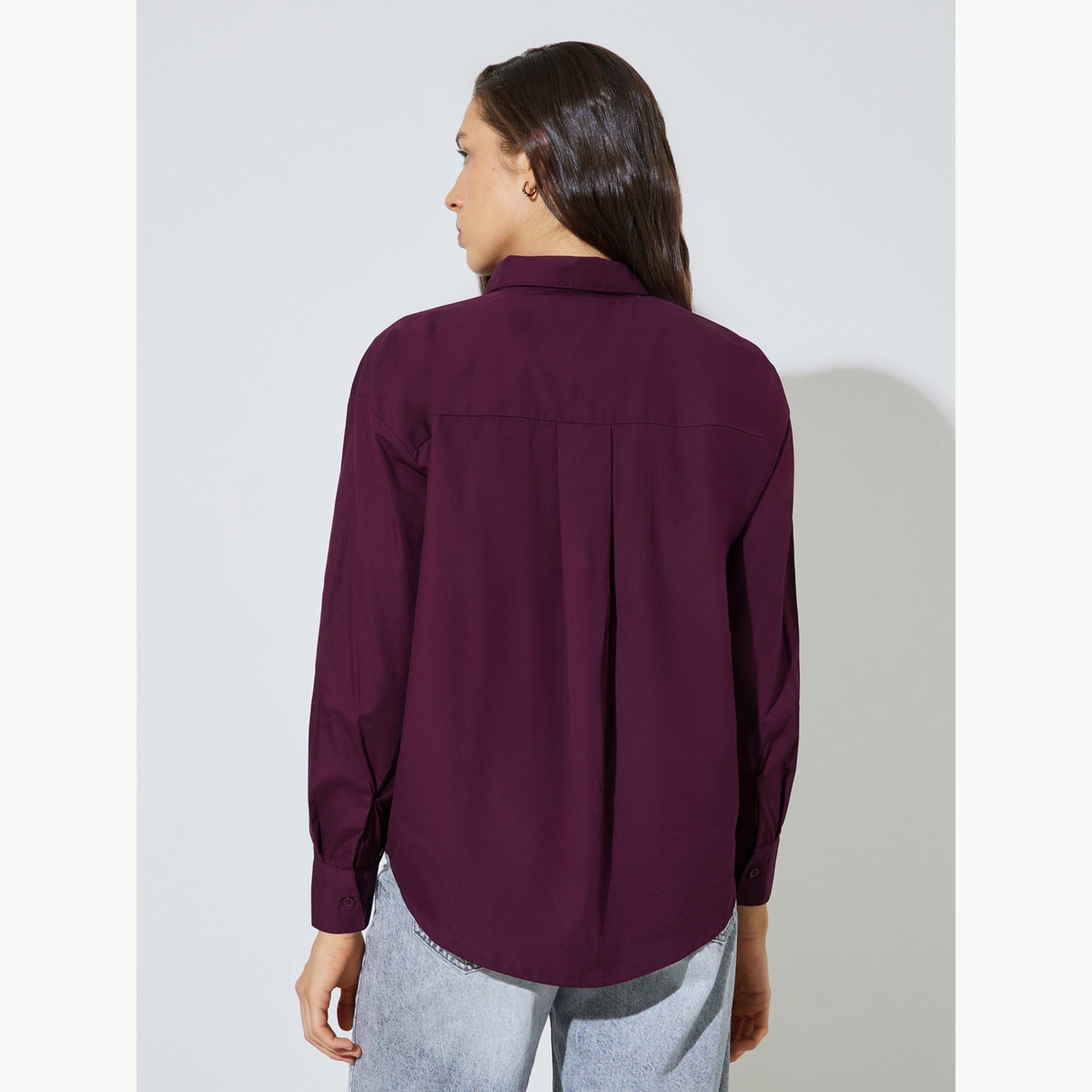 قميص واسع مع جيب مطرز للرجال-women-clothing-shirtsandblouses-shirts-image-4