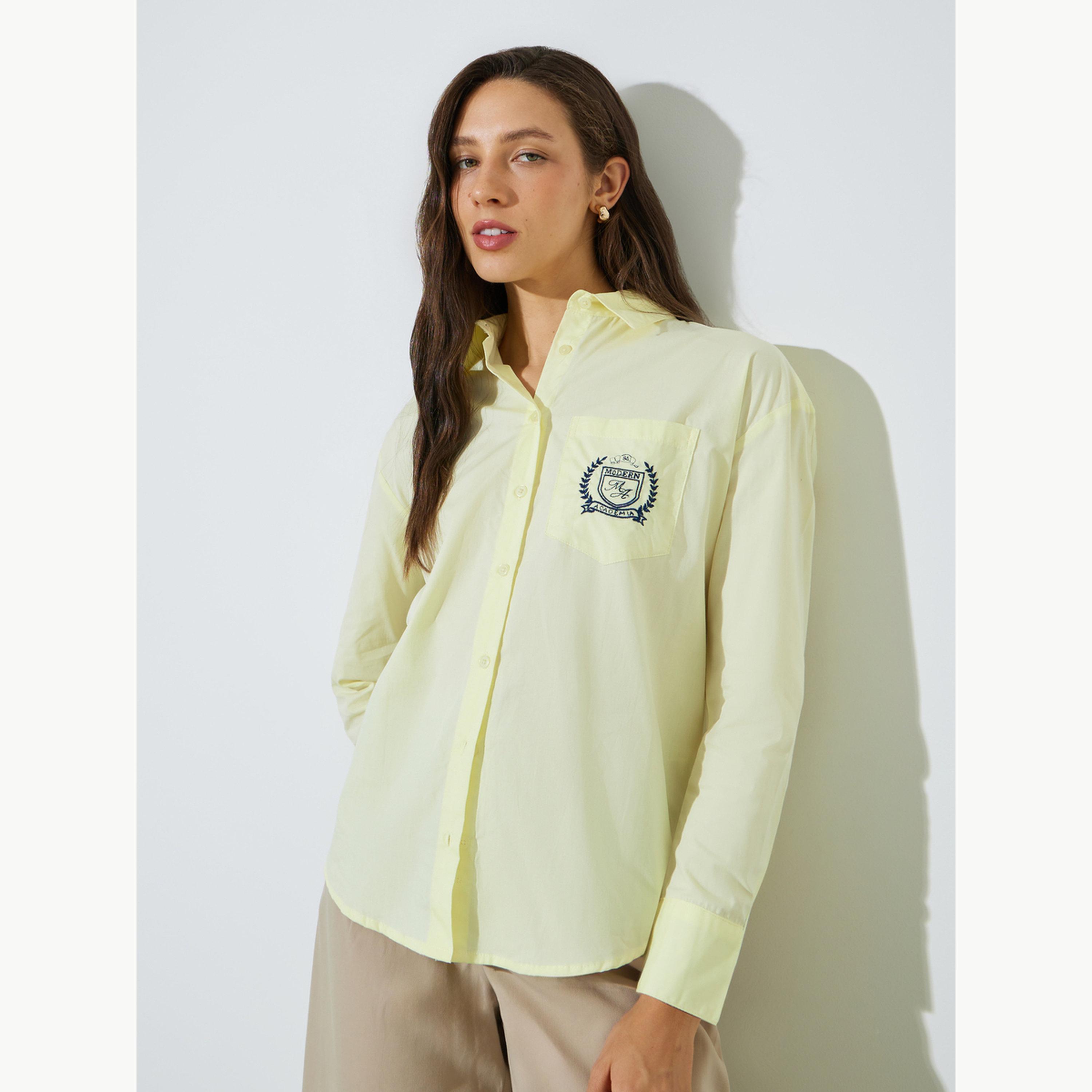 قميص واسع مع جيب مطرز للرجال-women-clothing-shirtsandblouses-shirts-image-1