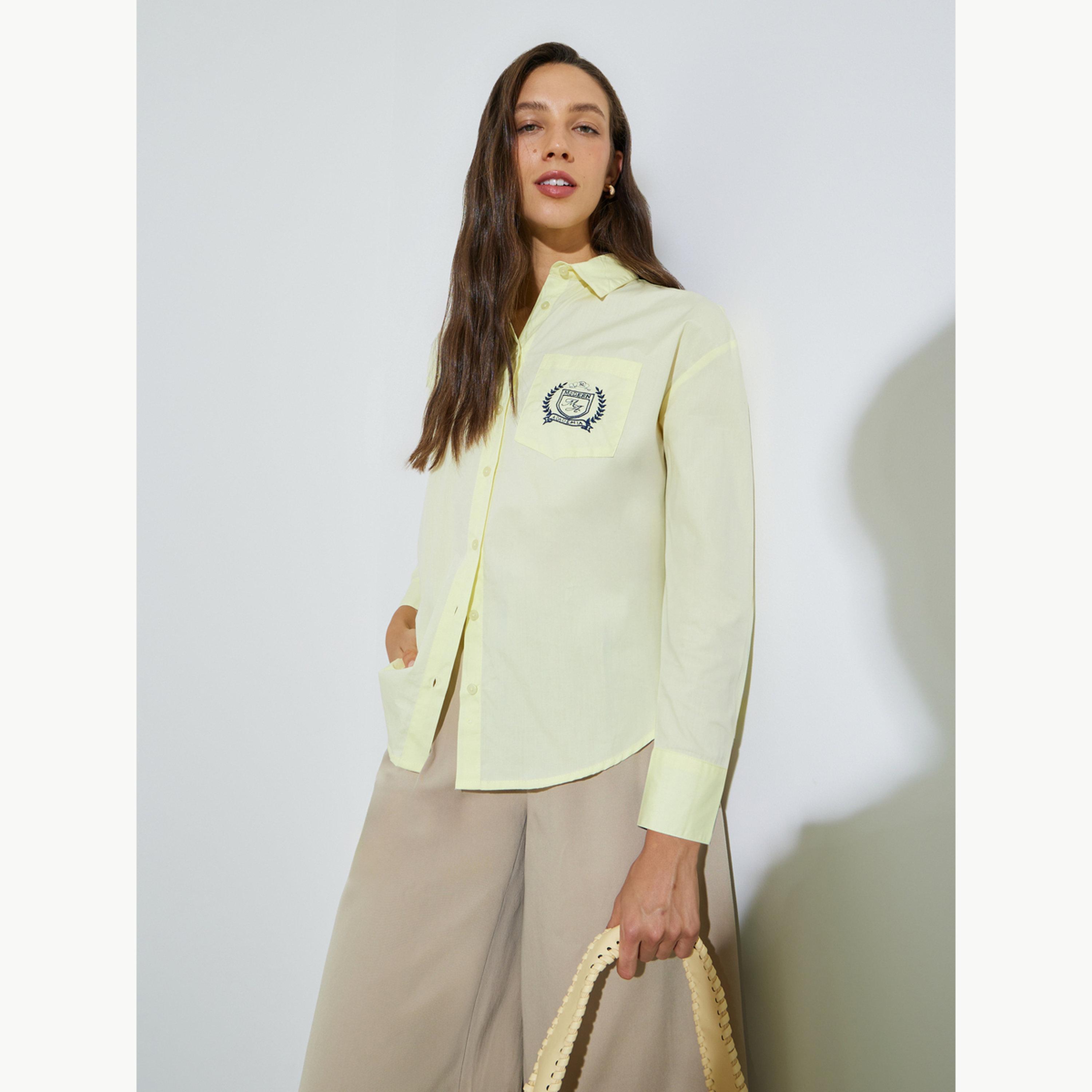 قميص واسع مع جيب مطرز للرجال-women-clothing-shirtsandblouses-shirts-image-3