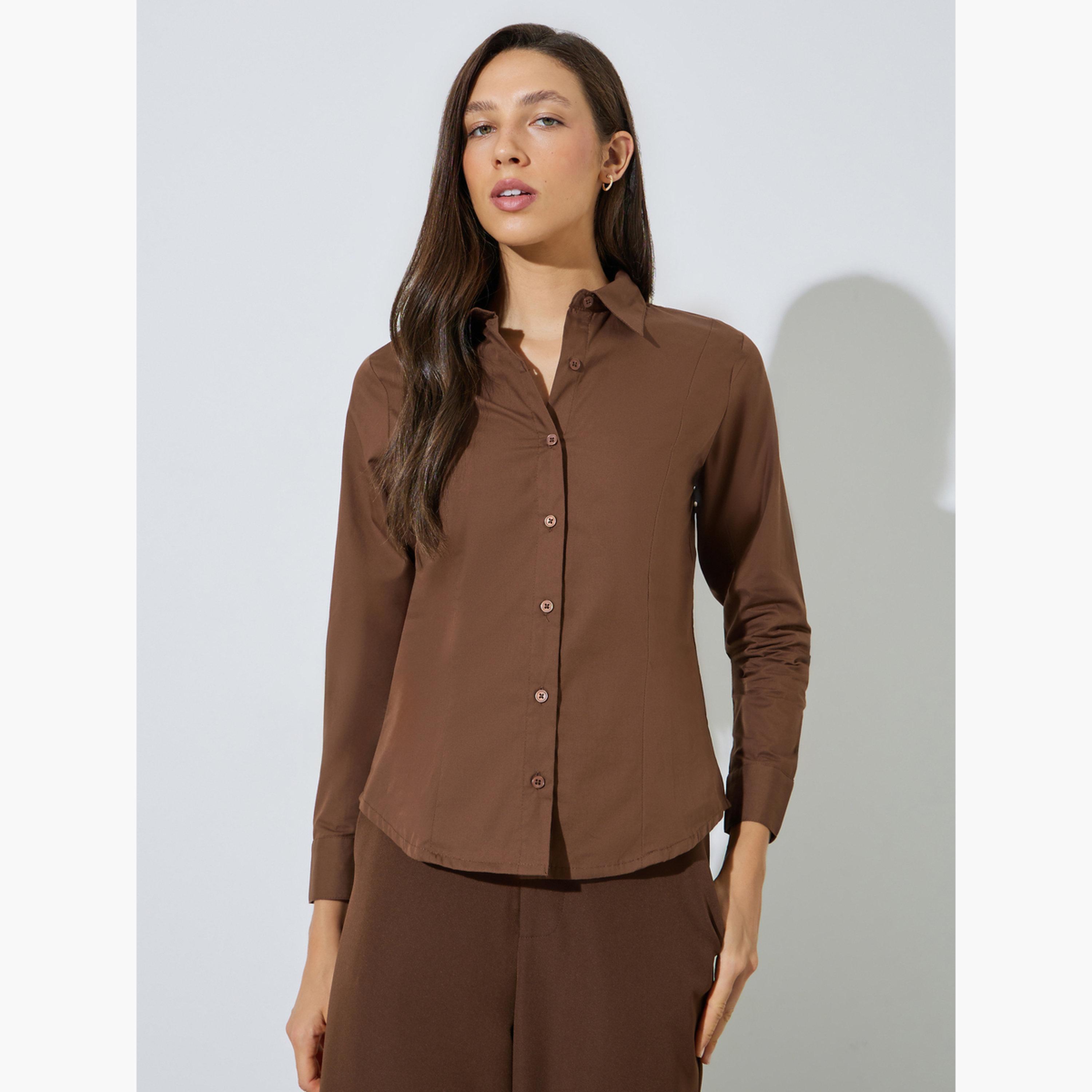 بلوزة سادة قطن بقصة سليم فت-women-clothing-shirtsandblouses-shirts-image-1