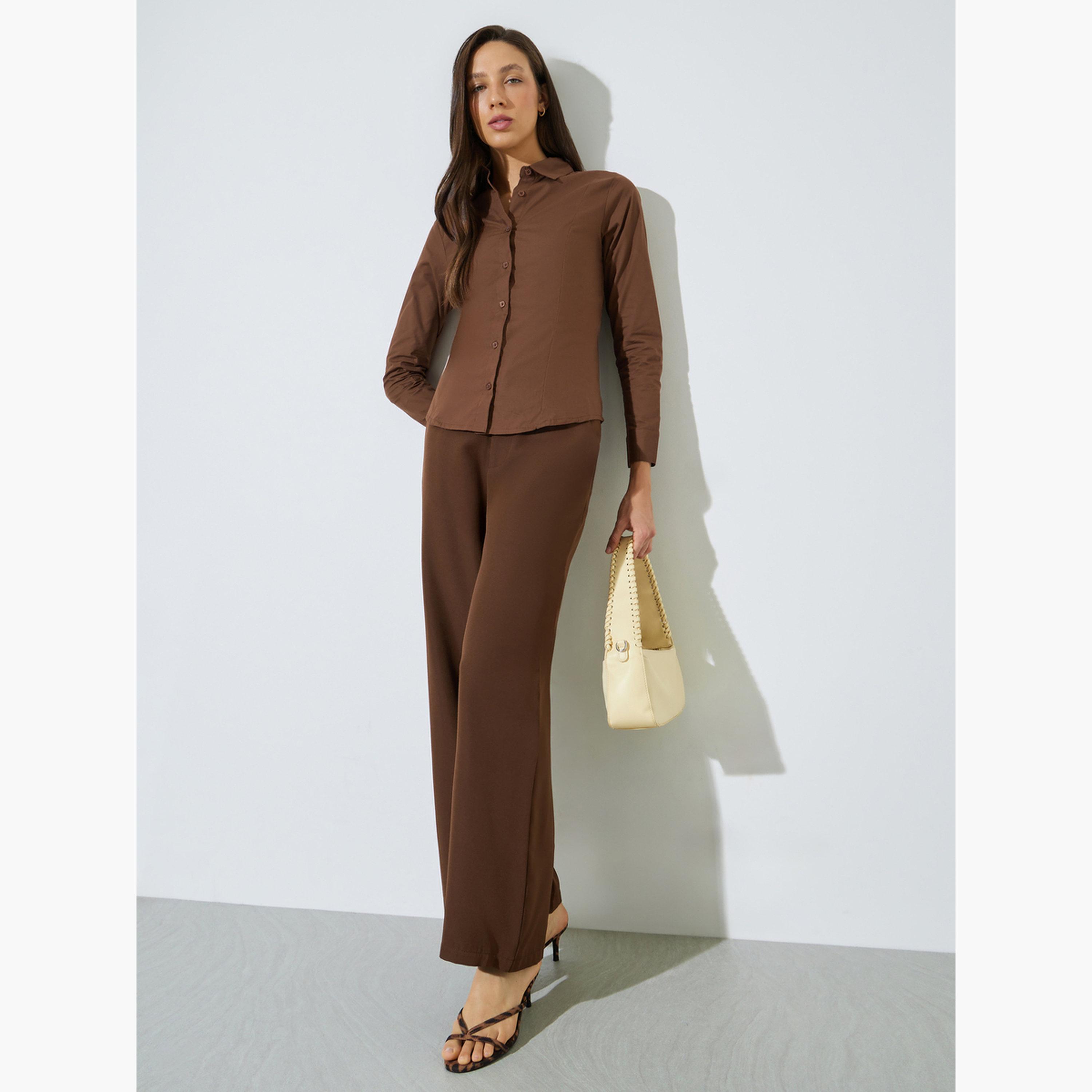 بلوزة سادة قطن بقصة سليم فت-women-clothing-shirtsandblouses-shirts-image-2