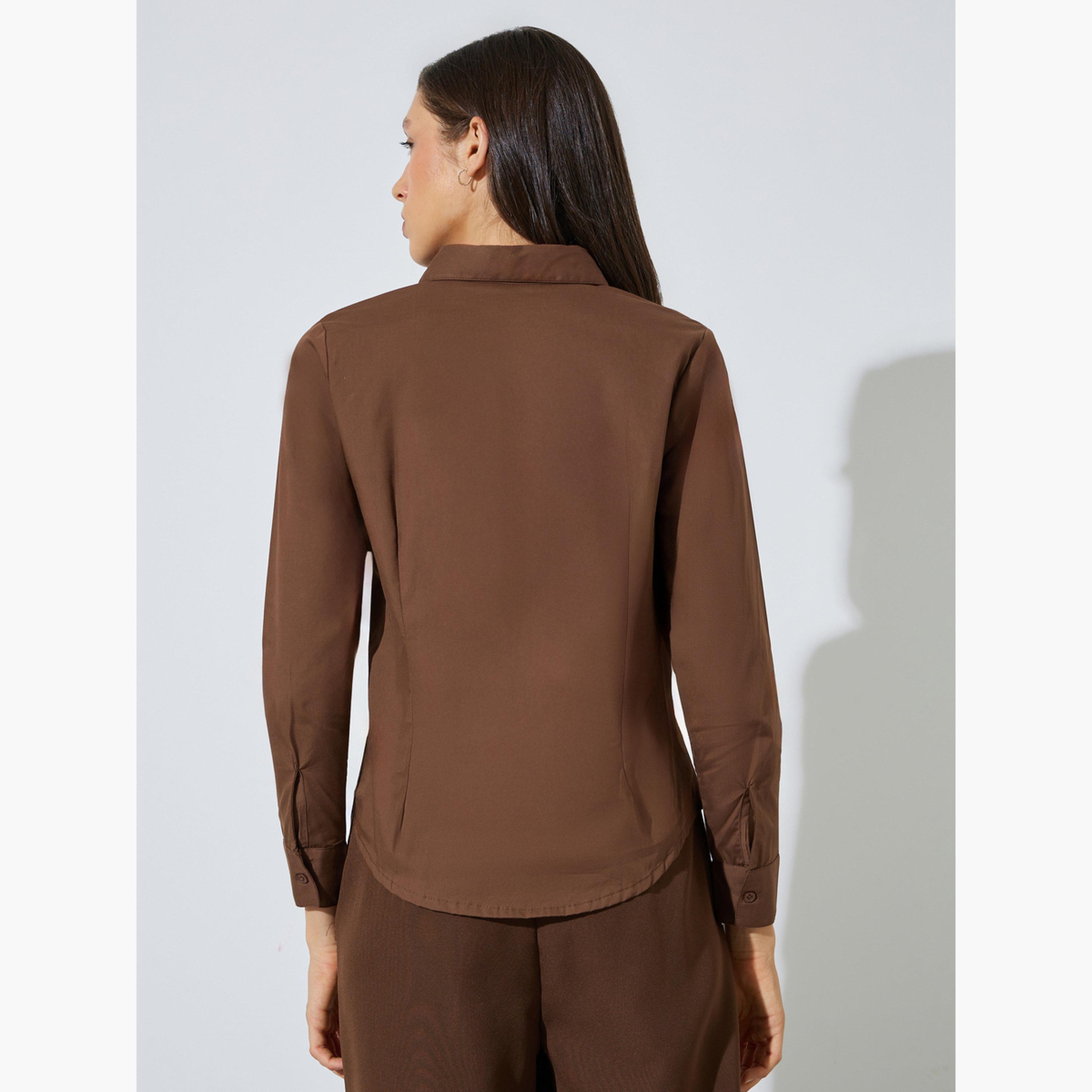 بلوزة سادة قطن بقصة سليم فت-women-clothing-shirtsandblouses-shirts-image-4