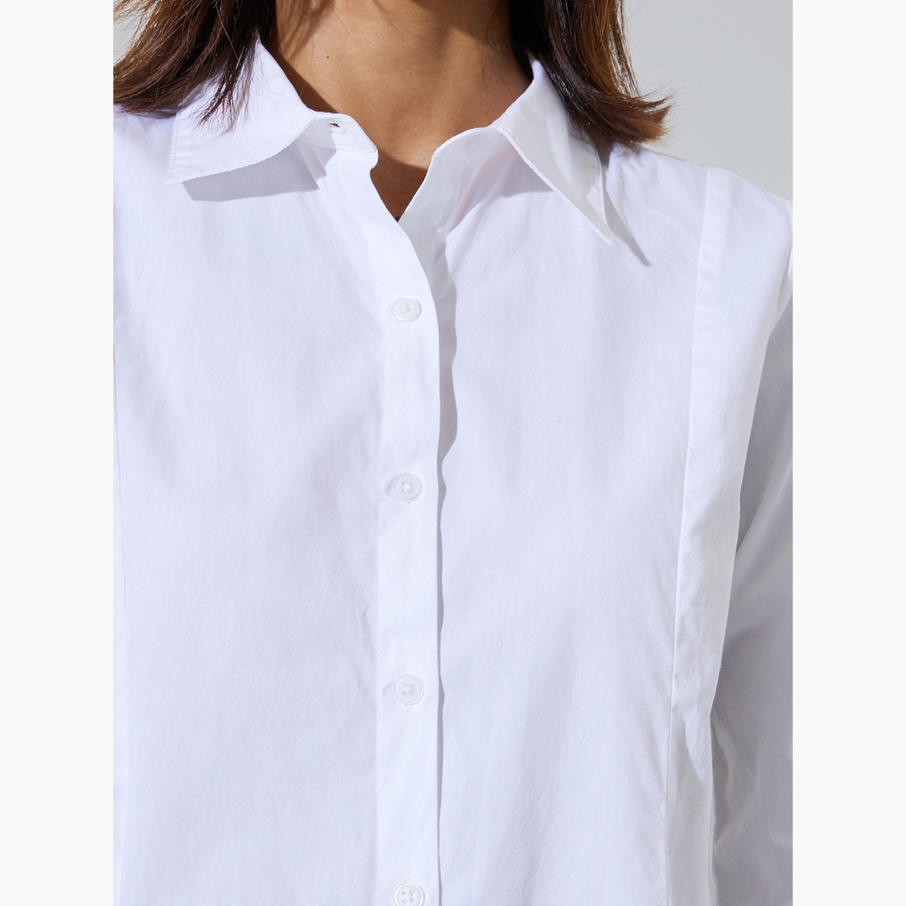 ستايلي - قميص أبيض قطني سادة بقصة ضيقة-women-clothing-shirtsandblouses-shirts-image-5
