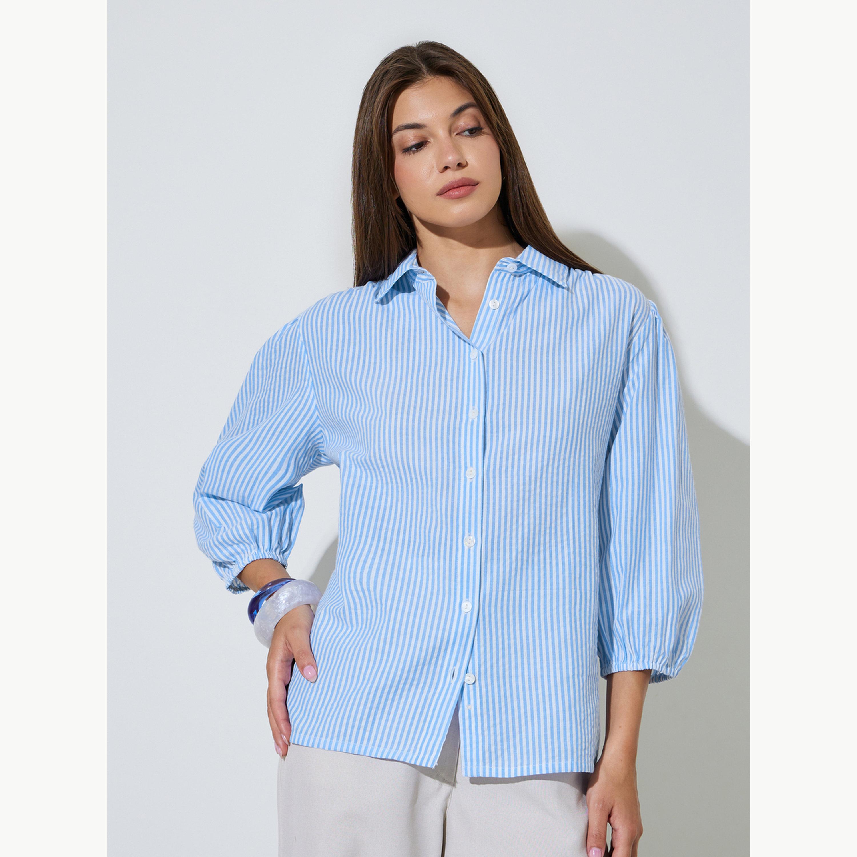 قميص قطن مخطط بأكمام 3 4 للرجال-women-clothing-shirtsandblouses-shirts-image-3