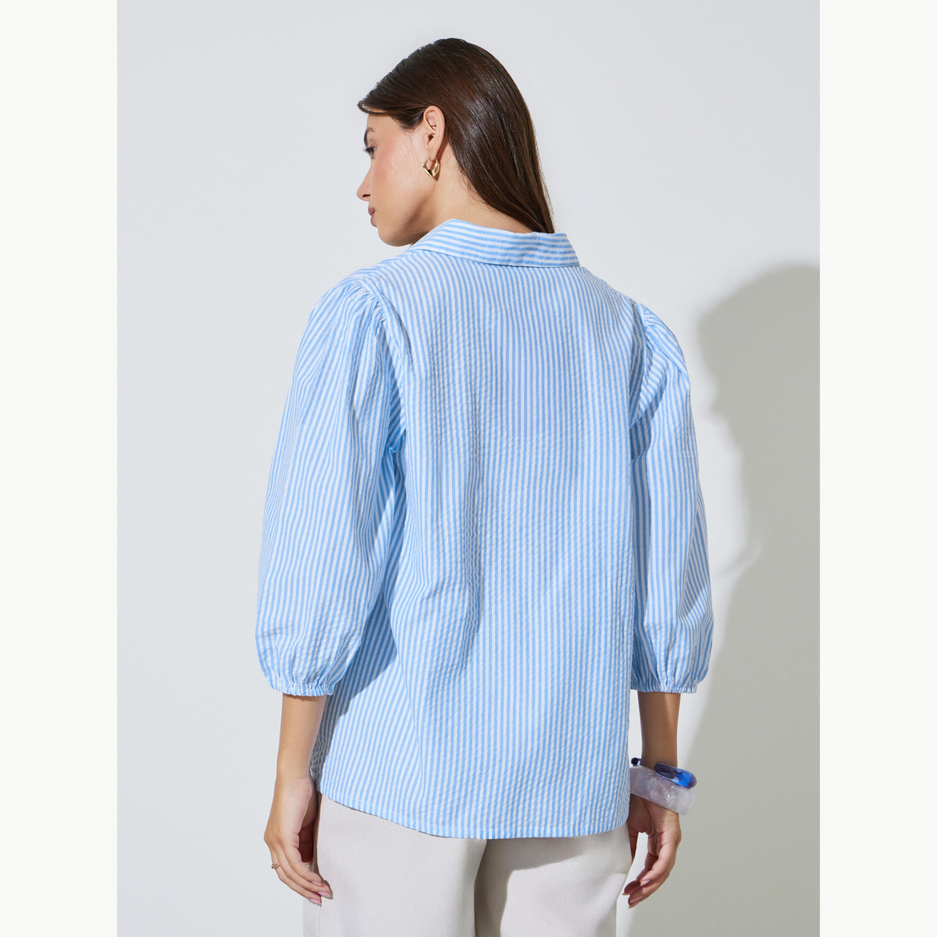 قميص قطن مخطط بأكمام 3 4 للرجال-women-clothing-shirtsandblouses-shirts-image-4