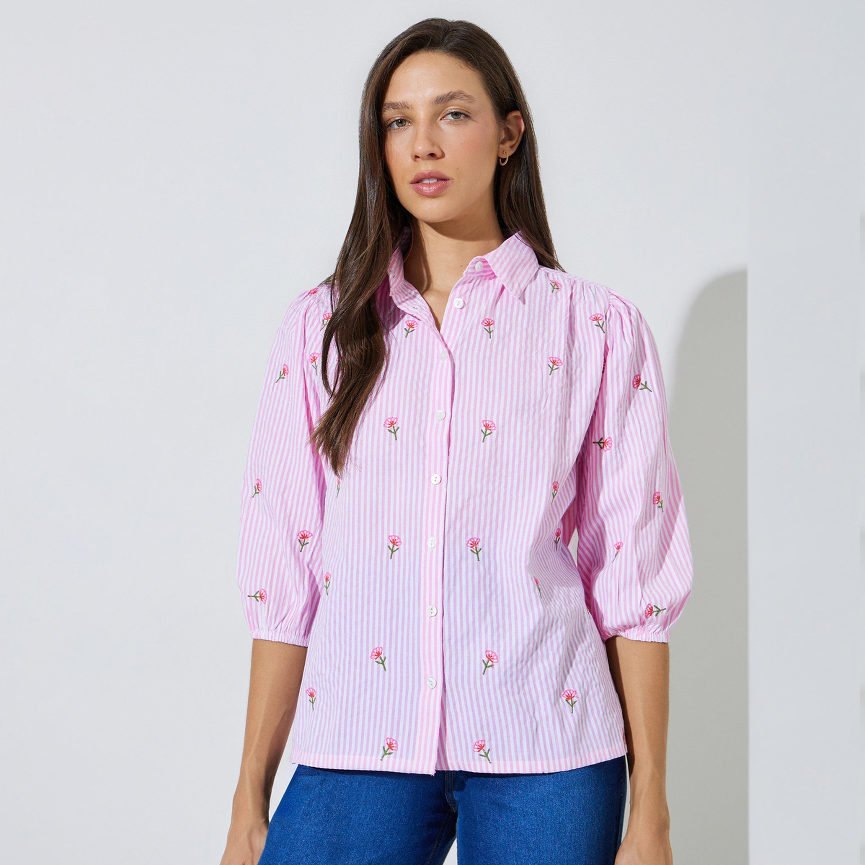 بلوزة قطن مخططة بتفاصيل مُطرّزة-women-clothing-shirtsandblouses-shirts-image-1