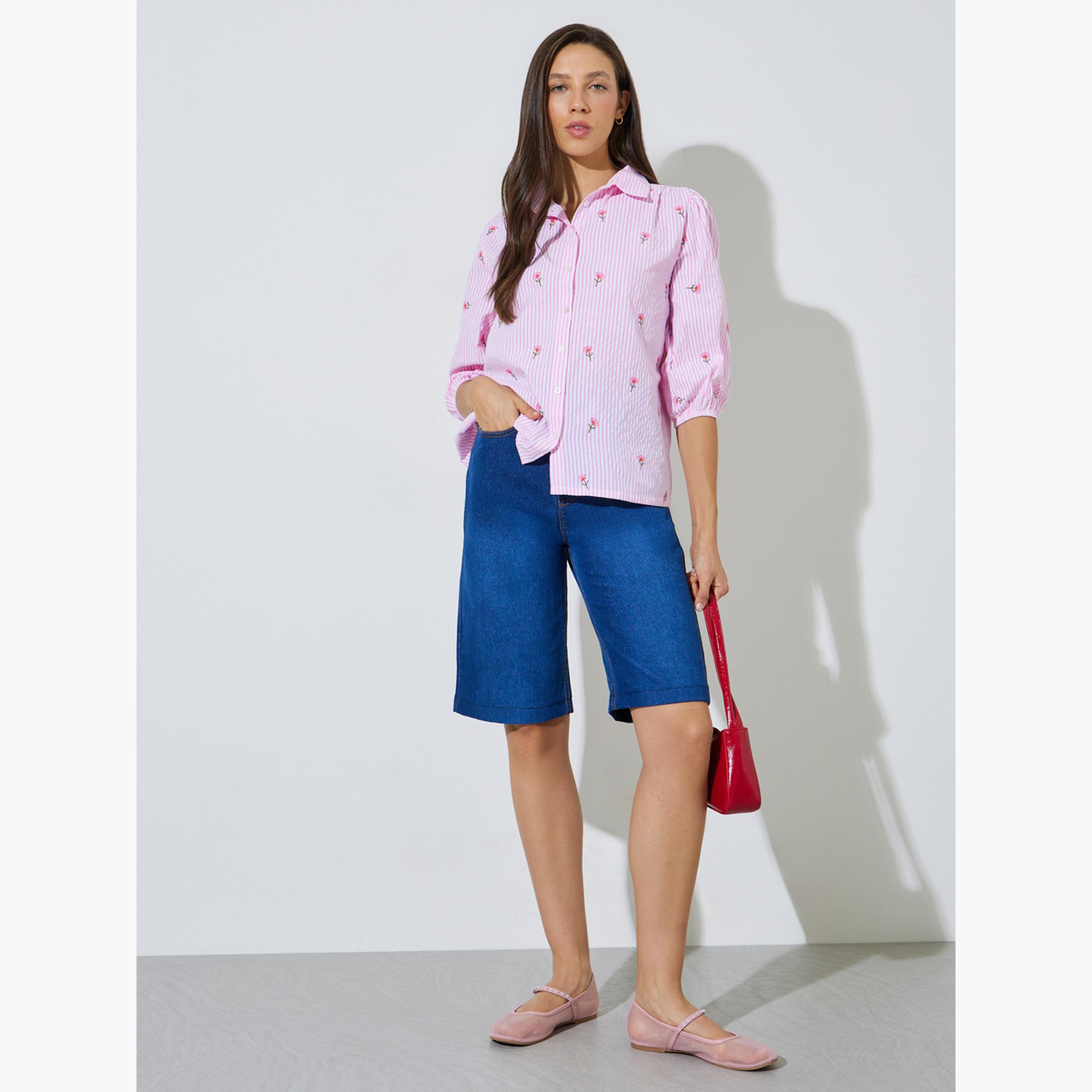 بلوزة قطن مخططة بتفاصيل مُطرّزة-women-clothing-shirtsandblouses-shirts-image-2