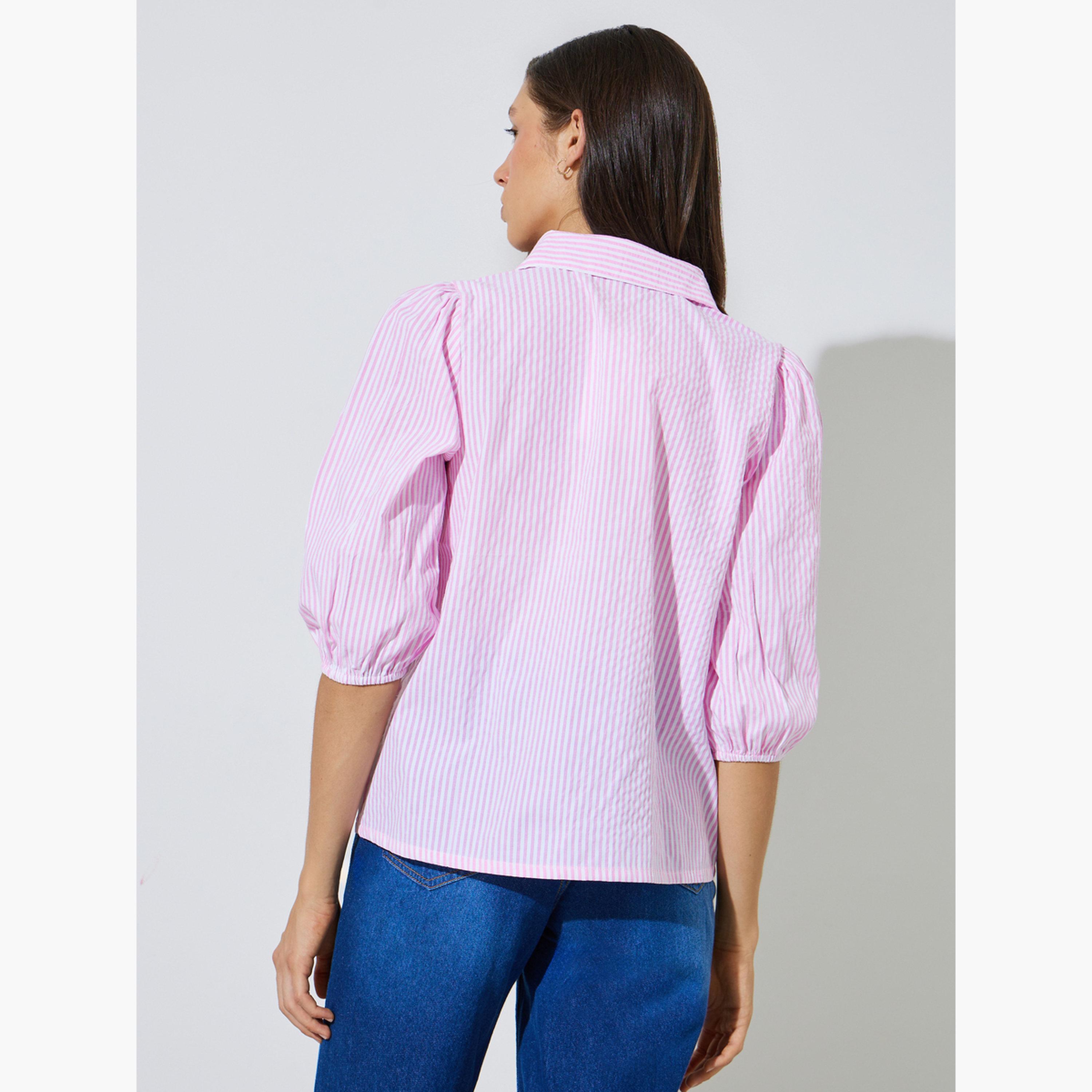بلوزة قطن مخططة بتفاصيل مُطرّزة-women-clothing-shirtsandblouses-shirts-image-4