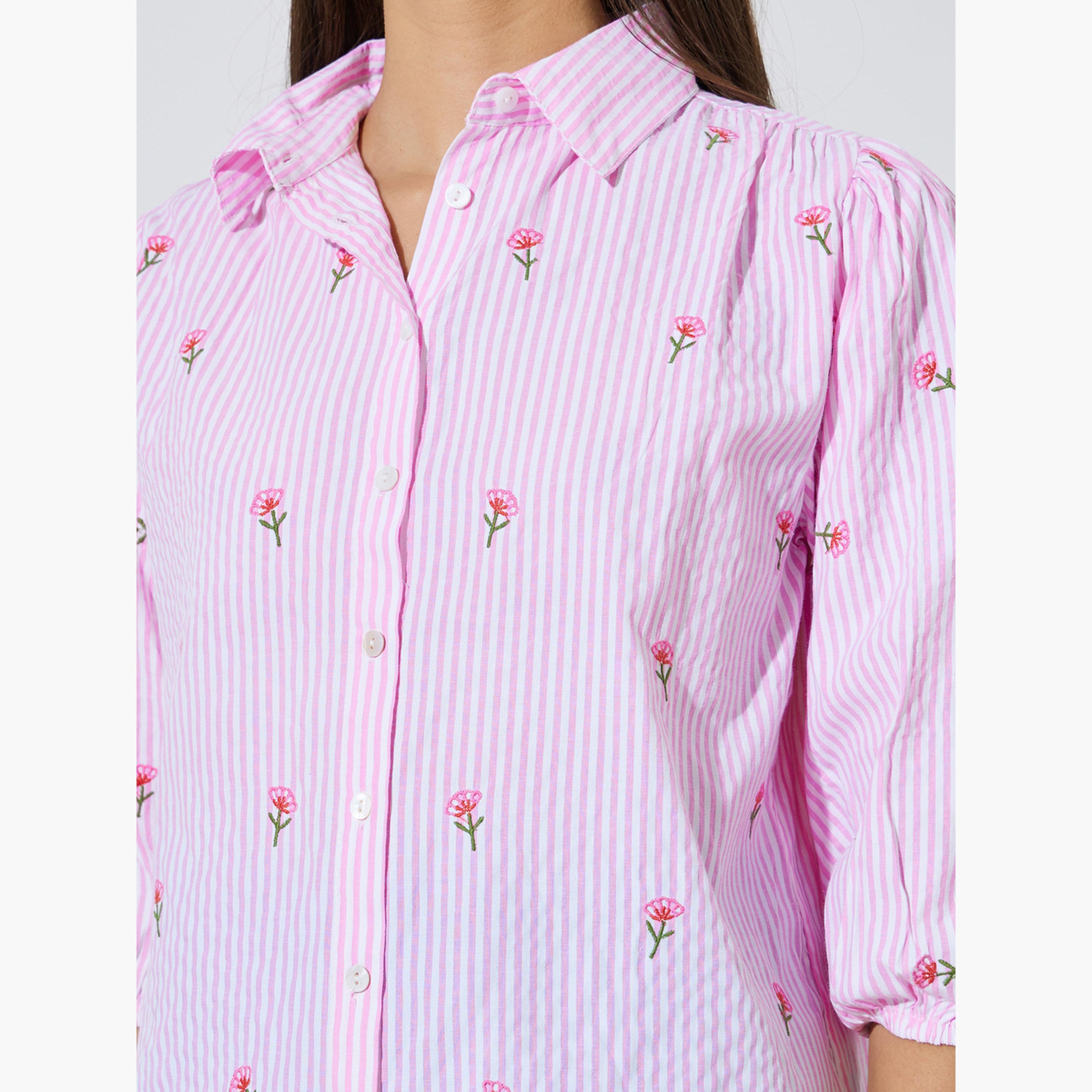 بلوزة قطن مخططة بتفاصيل مُطرّزة-women-clothing-shirtsandblouses-shirts-image-5