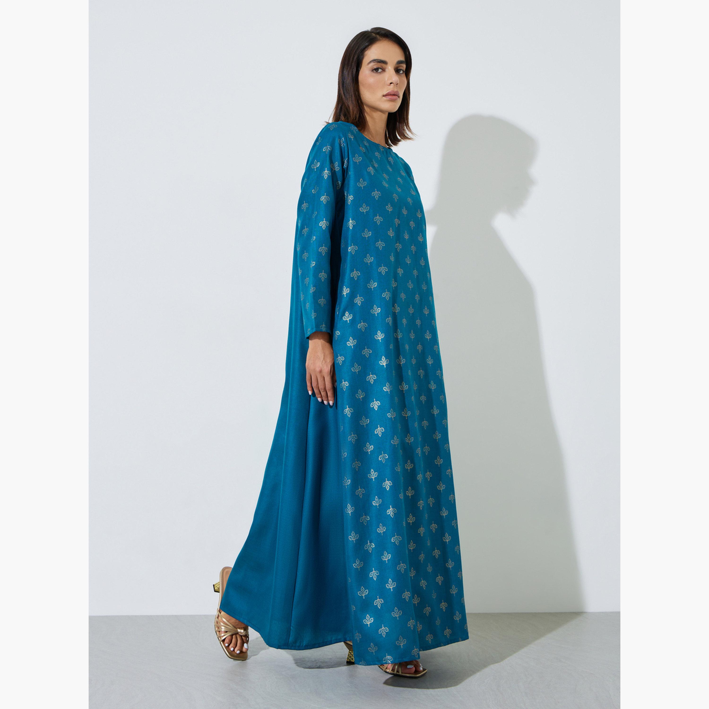جلابية طويلة بتفاصيل جيب وطبعة جرافيك-women-arabicclothing-sets-image-3