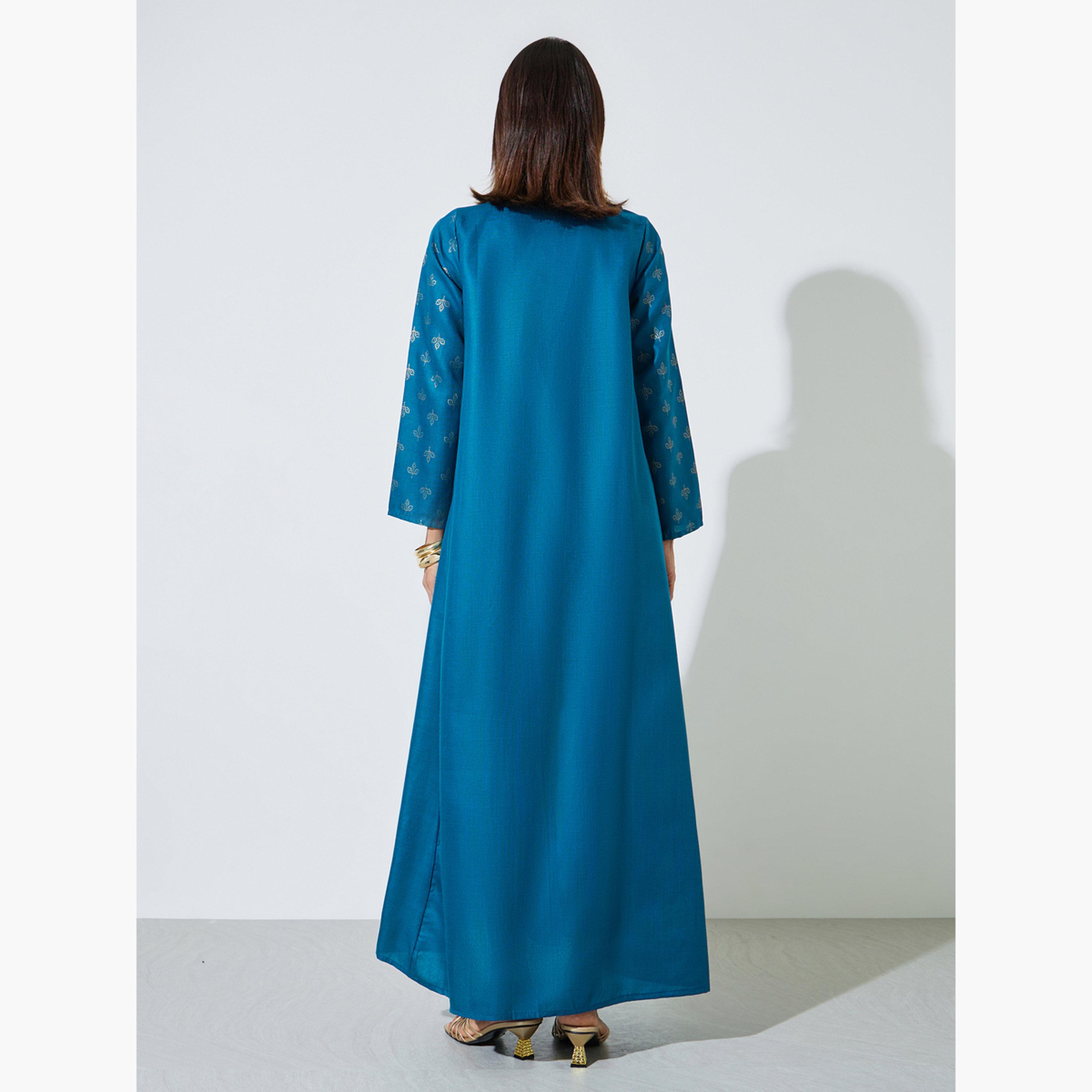 جلابية طويلة بتفاصيل جيب وطبعة جرافيك-women-arabicclothing-sets-image-4