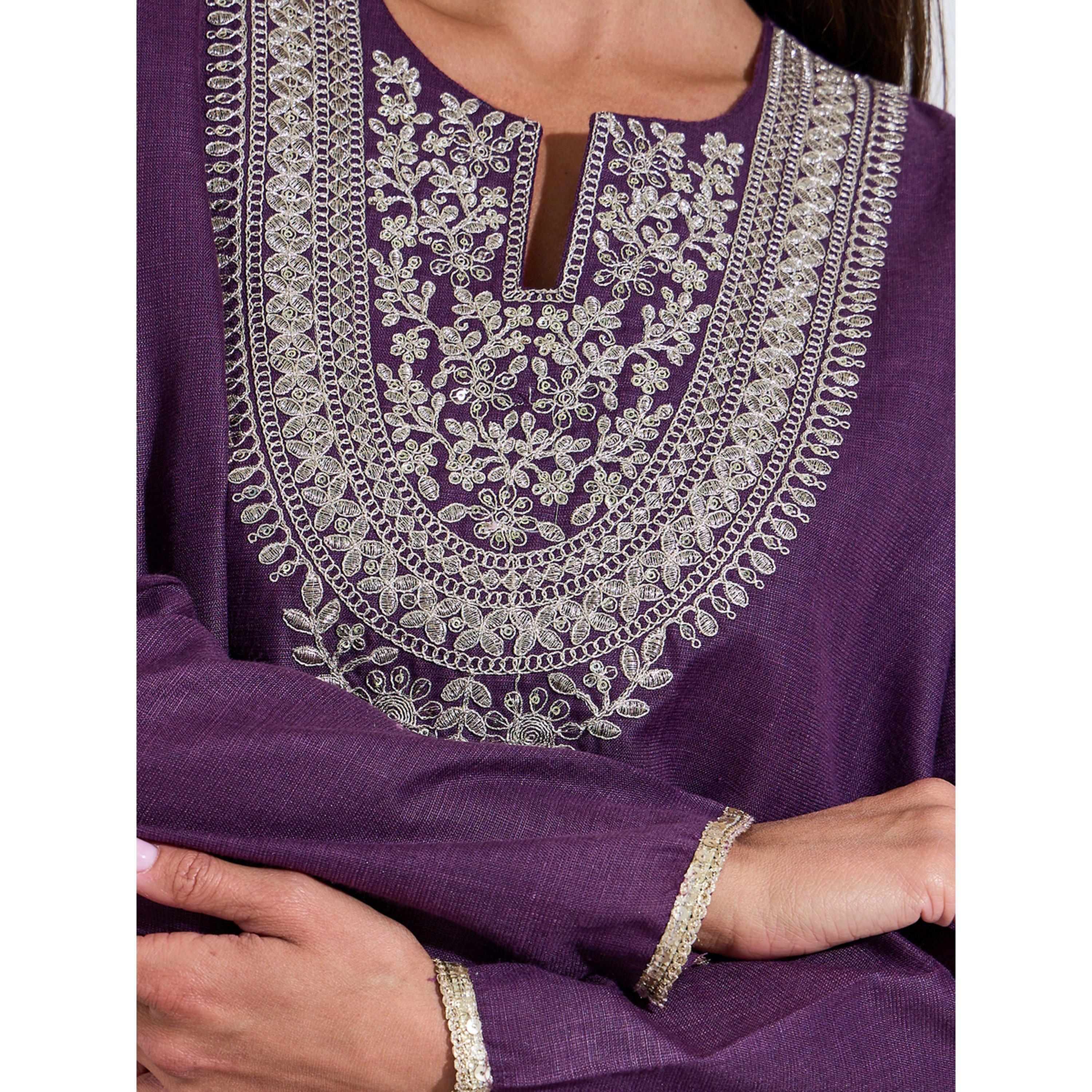 Amirah X Styli Purple Embroidered Long Slevves maxi Jalabiya-women-arabicclothing-jalabiyas-image-4