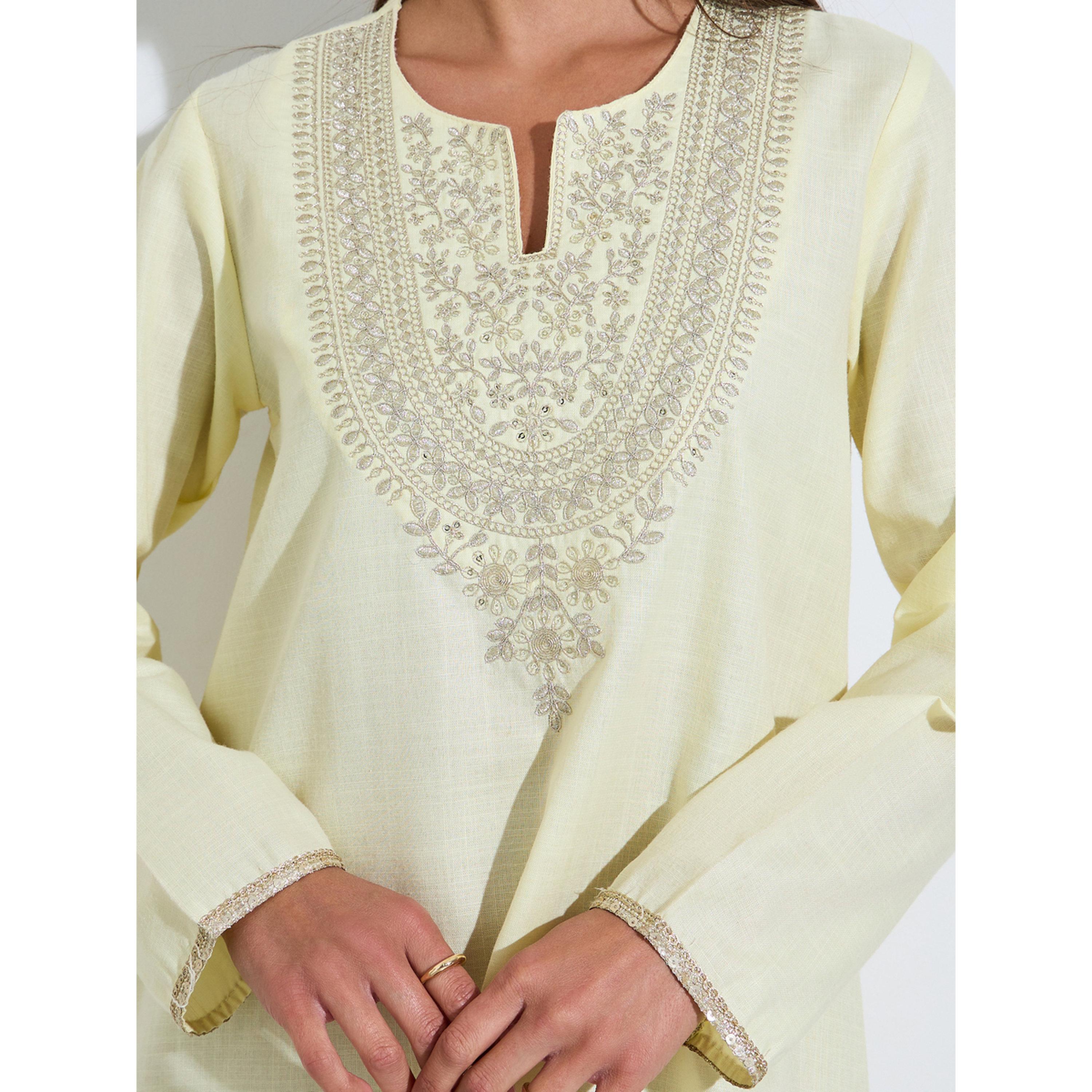 Amirah X Styli Yellow Embroidered Long Slevves maxi Jalabiya-women-arabicclothing-jalabiyas-image-5