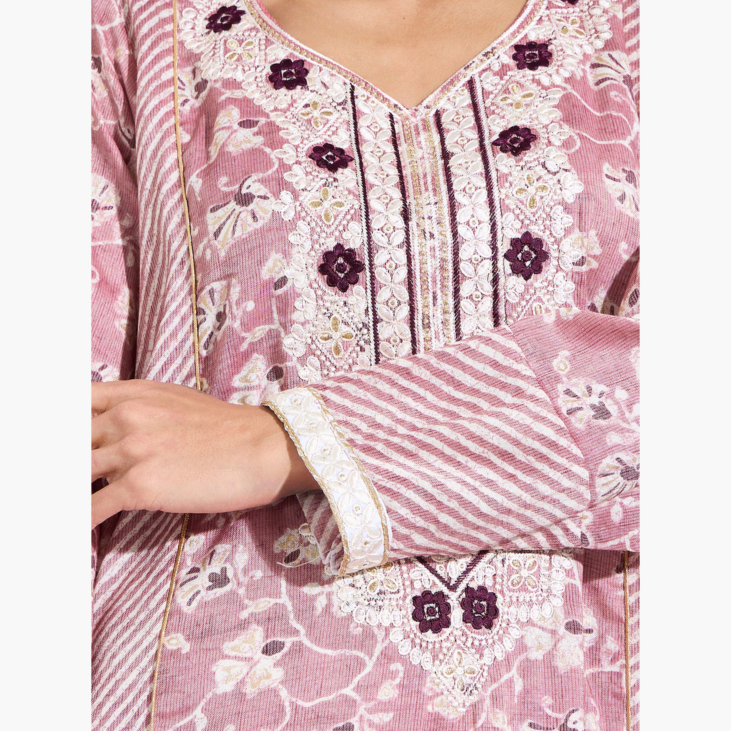 Amirah X Styli Pink Floral Embroidered Neck Maxi Jalabiya-women-arabicclothing-jalabiyas-image-5