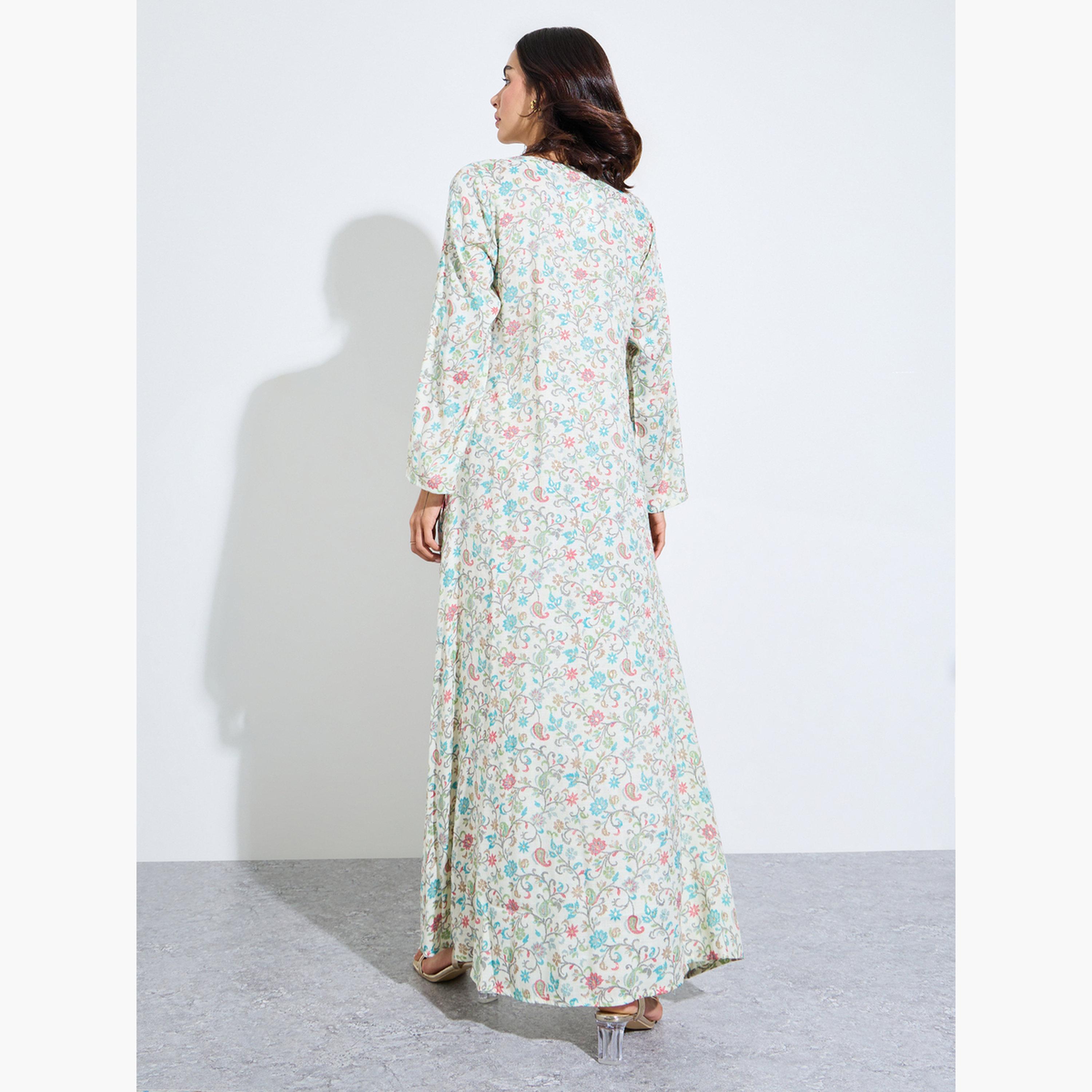 اميرة × ستايلي - جلابية ماكسي مطرزة بالزهور الخضراء-women-arabicclothing-jalabiyas-image-3