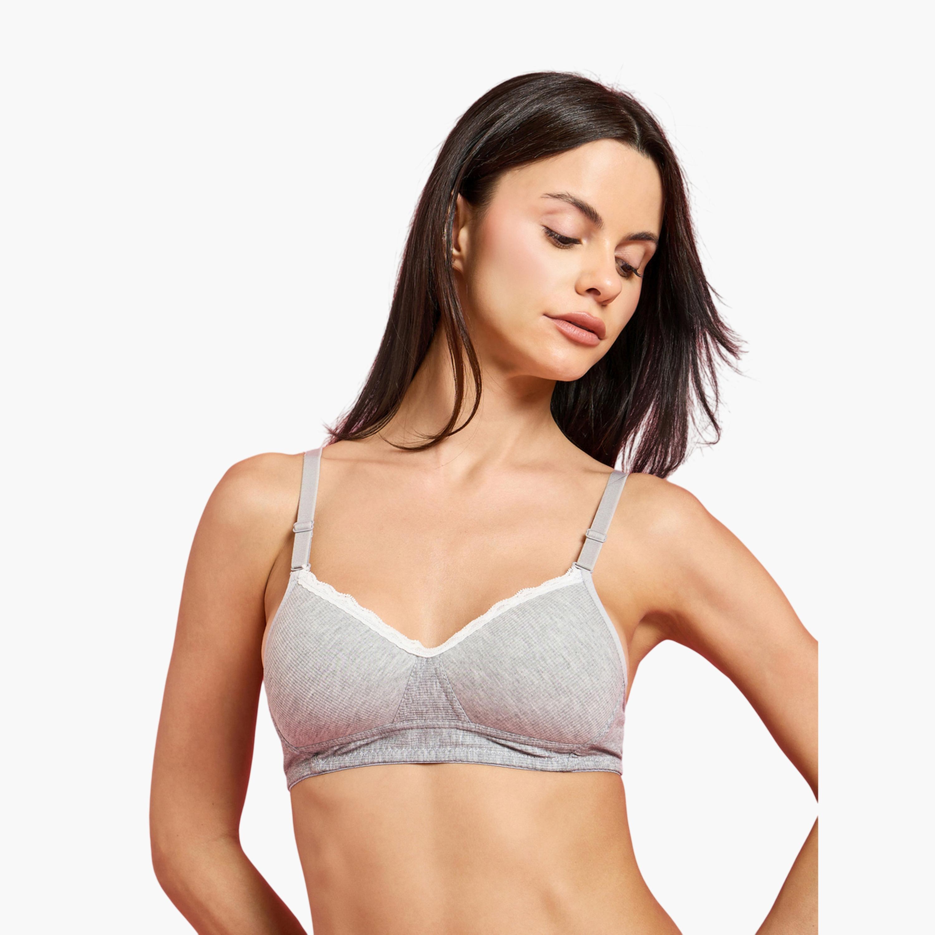 Styli Pack of 2 - Padded Non Wired Rib T-Shirt Bra with Lace Detail-women-clothing-lingerie-bras-image-3