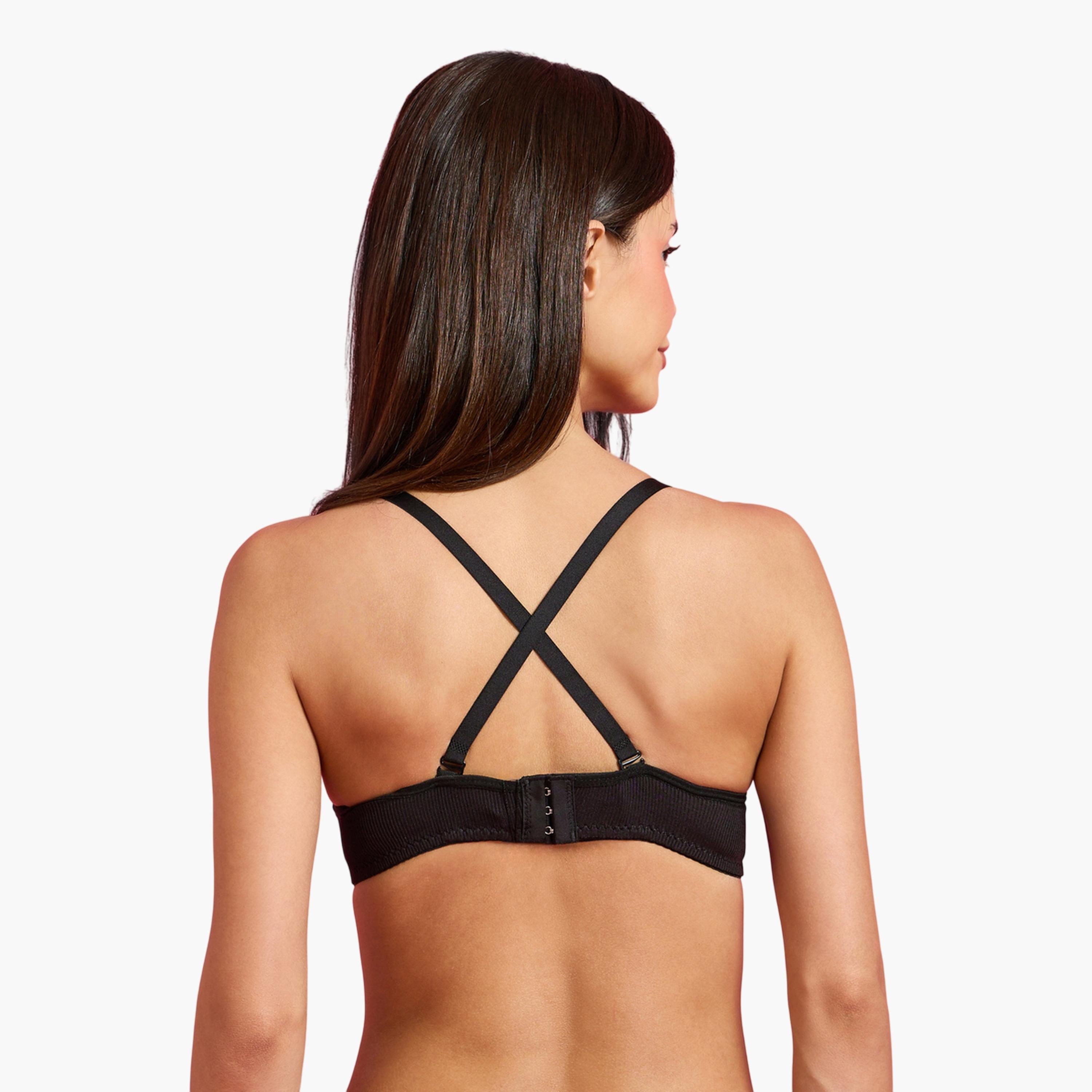 Styli Pack of 2 - Padded Non Wired Rib T-Shirt Bra with Lace Detail-women-clothing-lingerie-bras-image-4