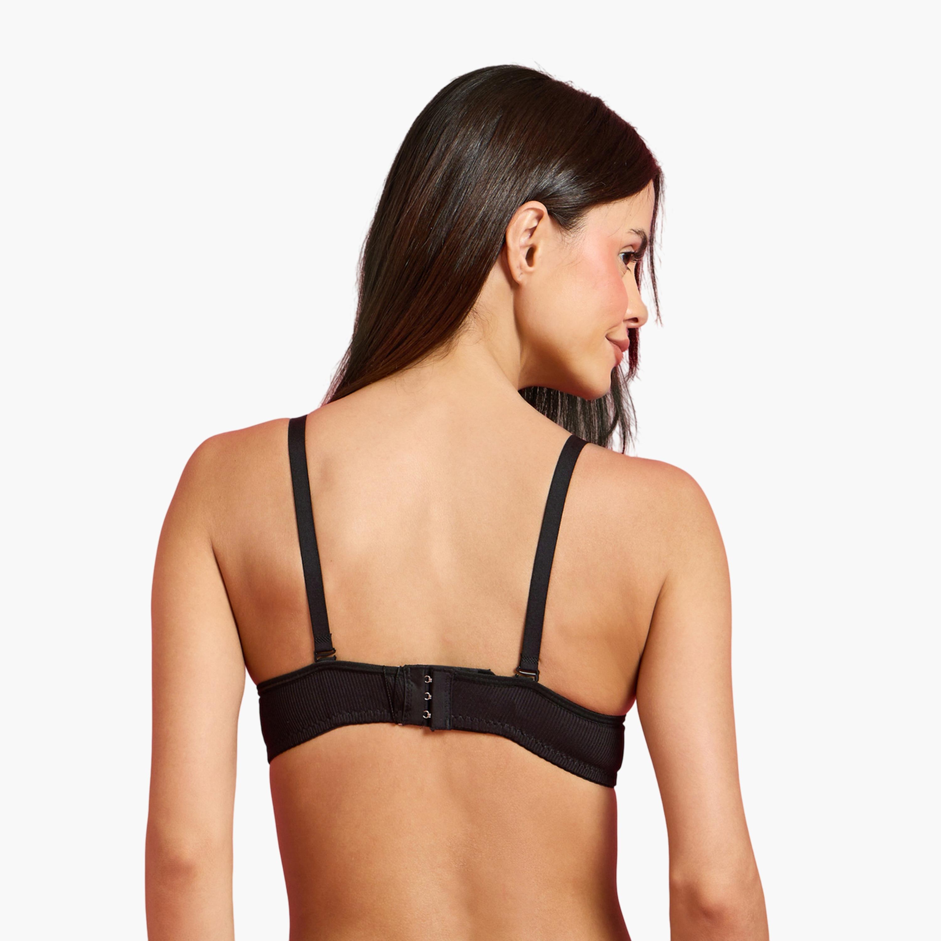 Styli Pack of 2 - Padded Non Wired Rib T-Shirt Bra with Lace Detail-women-clothing-lingerie-bras-image-5