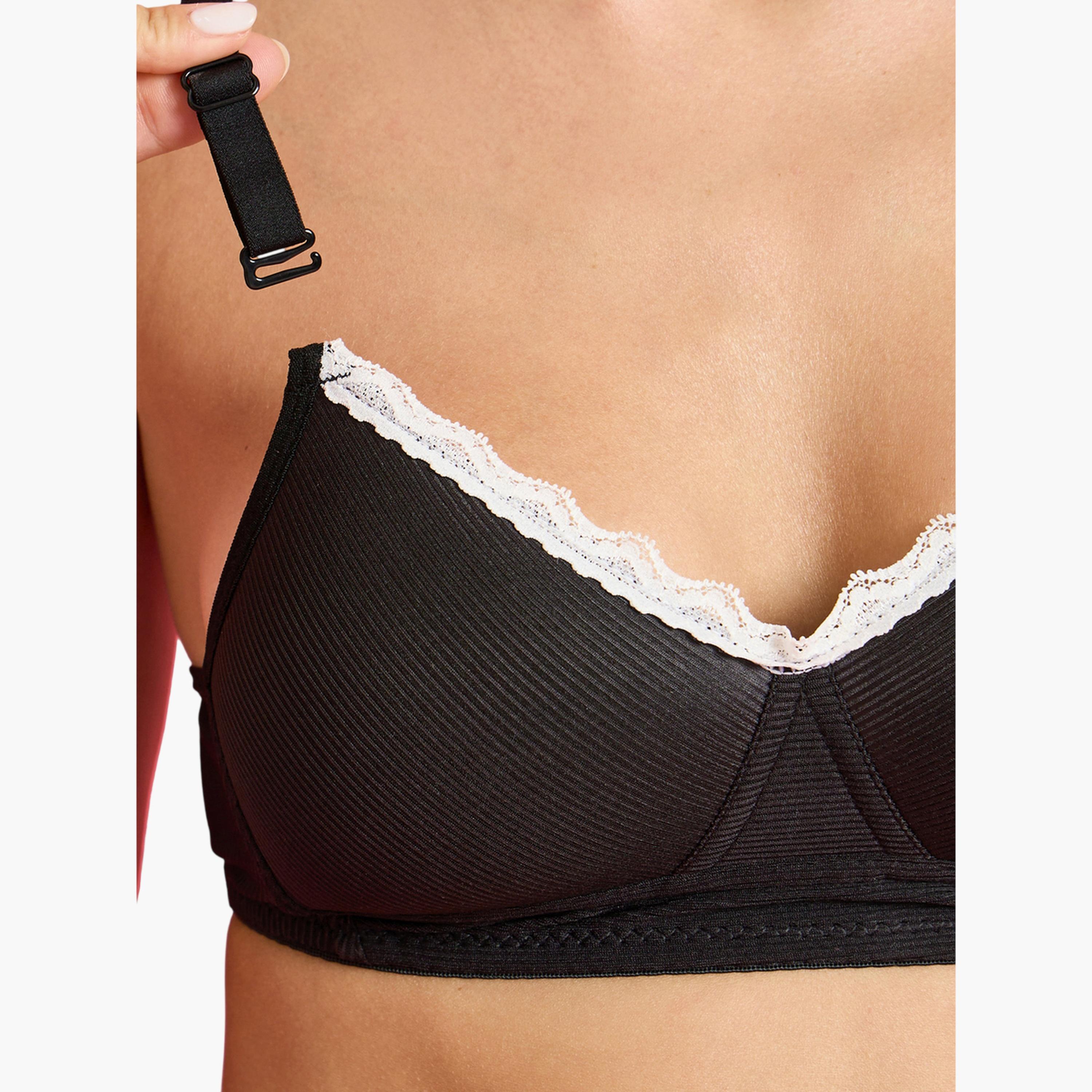 Styli Pack of 2 - Padded Non Wired Rib T-Shirt Bra with Lace Detail-women-clothing-lingerie-bras-image-6