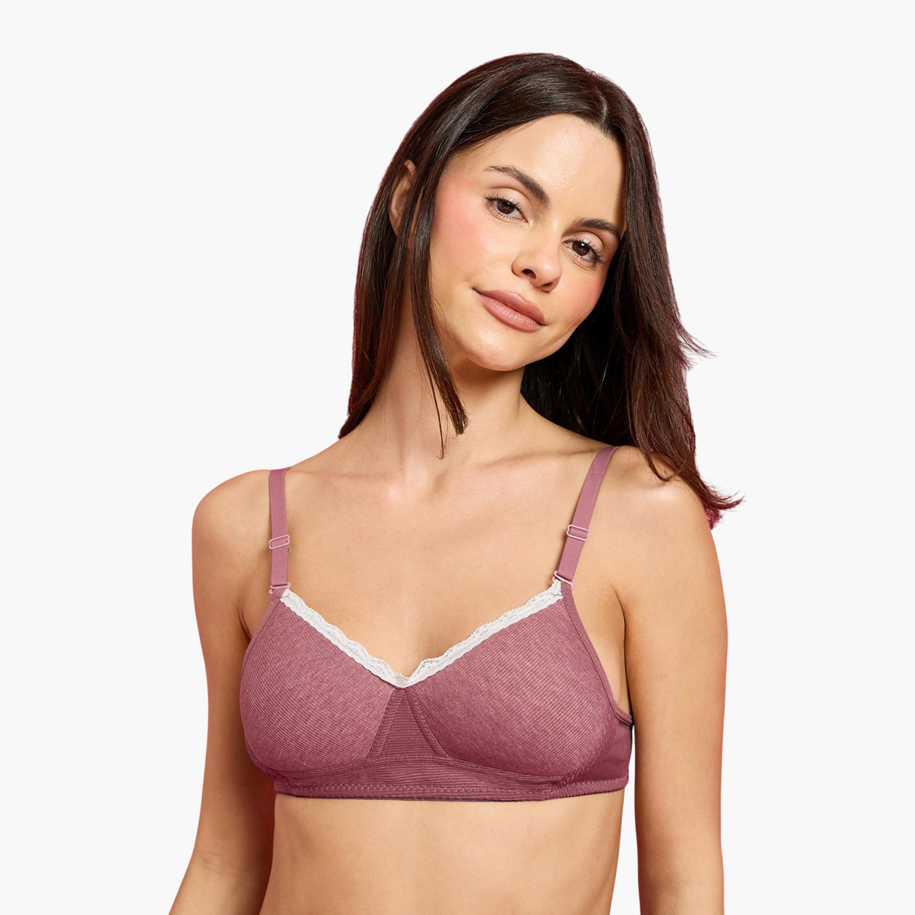 مجموعة من 2 صدرية تيشيرت مضلعة ومبطنة دون سلك مع تفاصيل دانتيل-women-clothing-lingerie-bras-image-3
