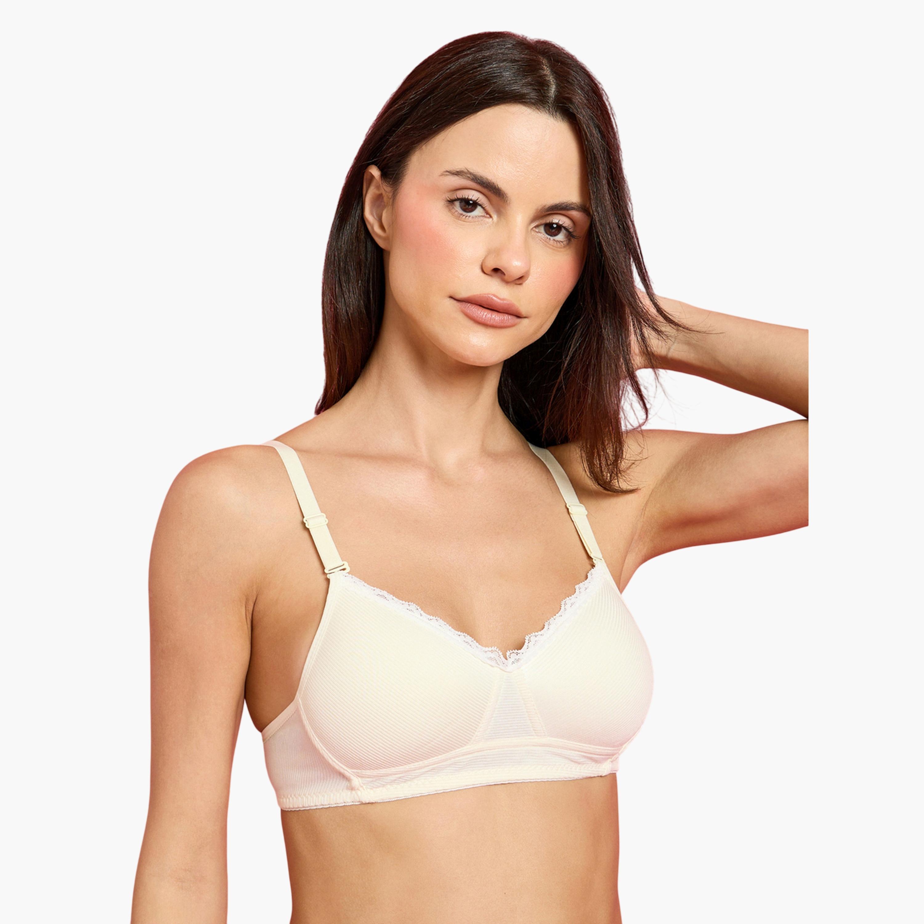مجموعة من 2 صدرية تيشيرت مضلعة ومبطنة دون سلك مع تفاصيل دانتيل-women-clothing-lingerie-bras-image-4