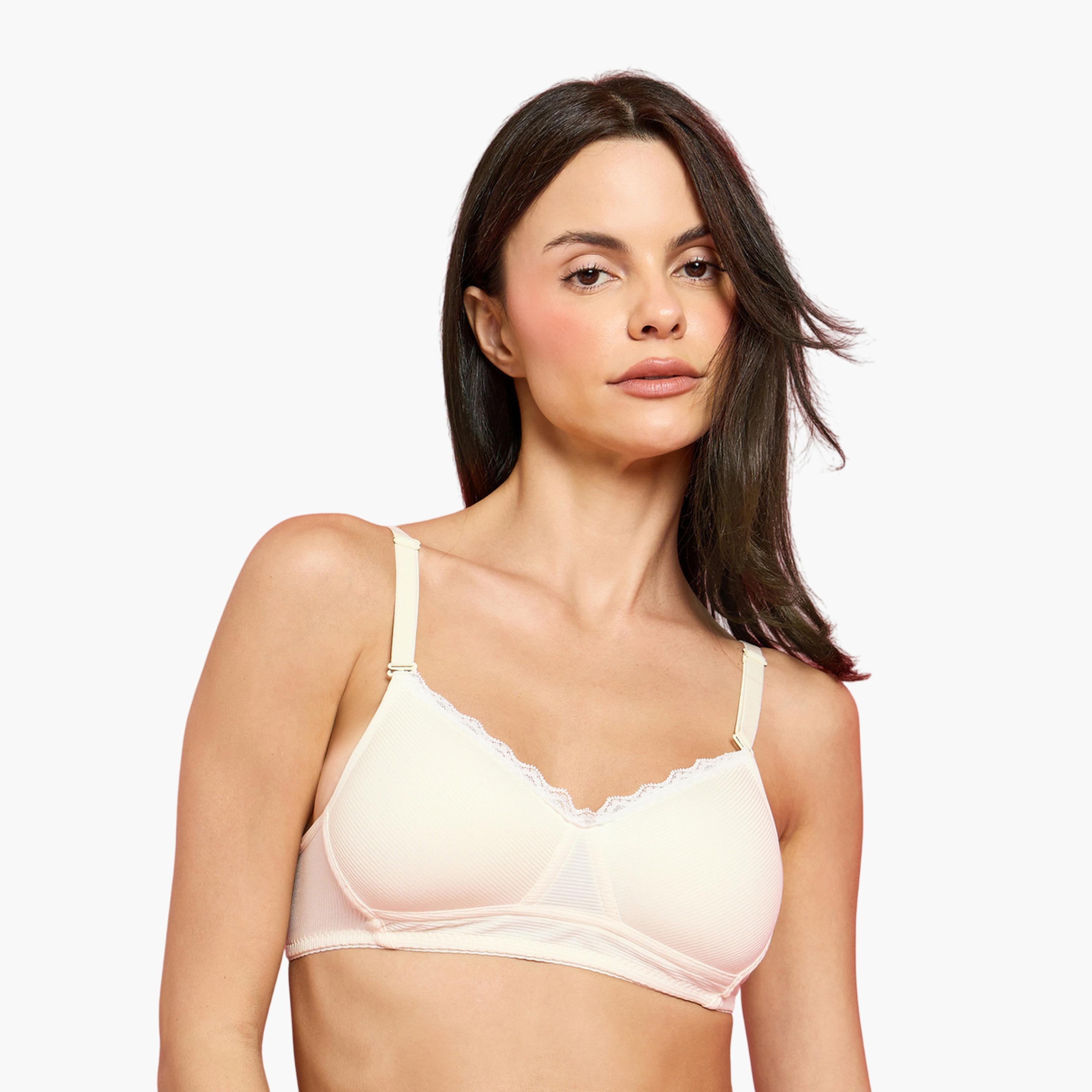 Styli Pack of 2 - Padded Non Wired Rib T-Shirt Bra with Lace Detail-women-clothing-lingerie-bras-image-2