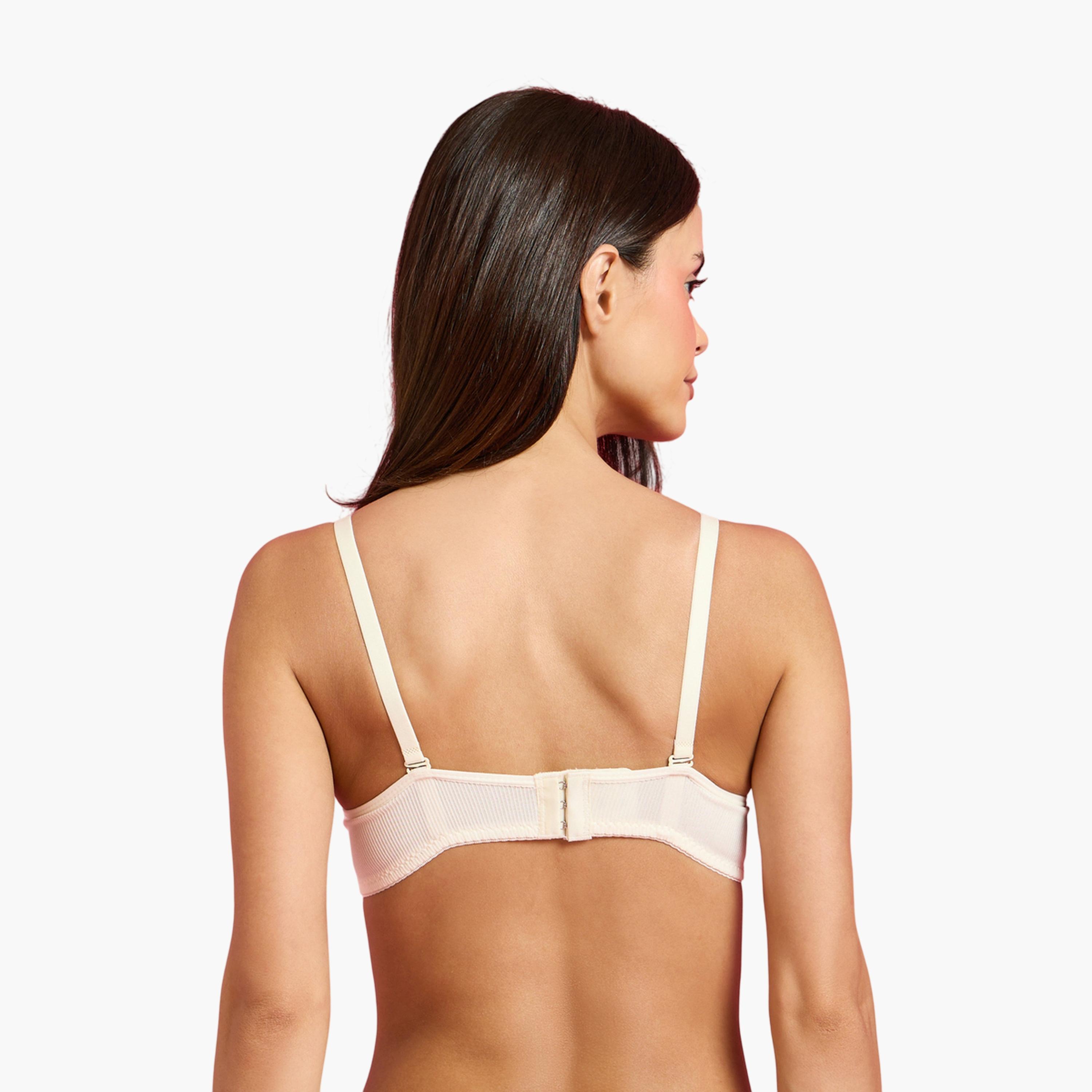 Styli Pack of 2 - Padded Non Wired Rib T-Shirt Bra with Lace Detail-women-clothing-lingerie-bras-image-5