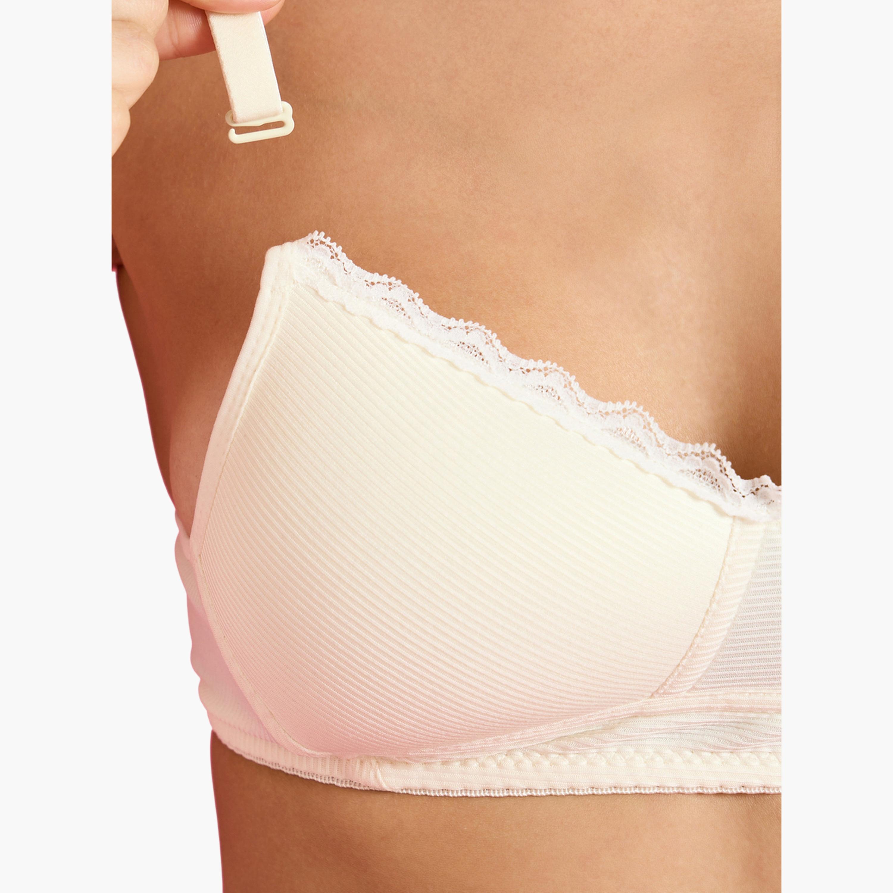 Styli Pack of 2 - Padded Non Wired Rib T-Shirt Bra with Lace Detail-women-clothing-lingerie-bras-image-6