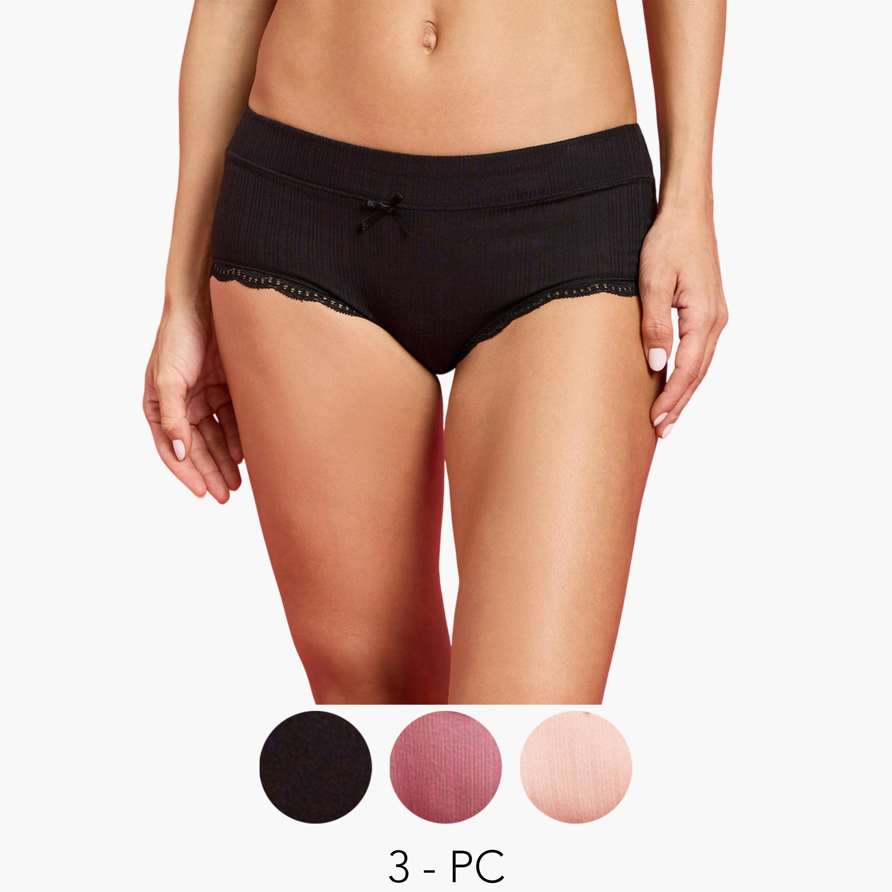 Styli Pack of 3 - Rib Cotton Full Brief with Bow Detail-women-clothing-lingerie-panties-image-1