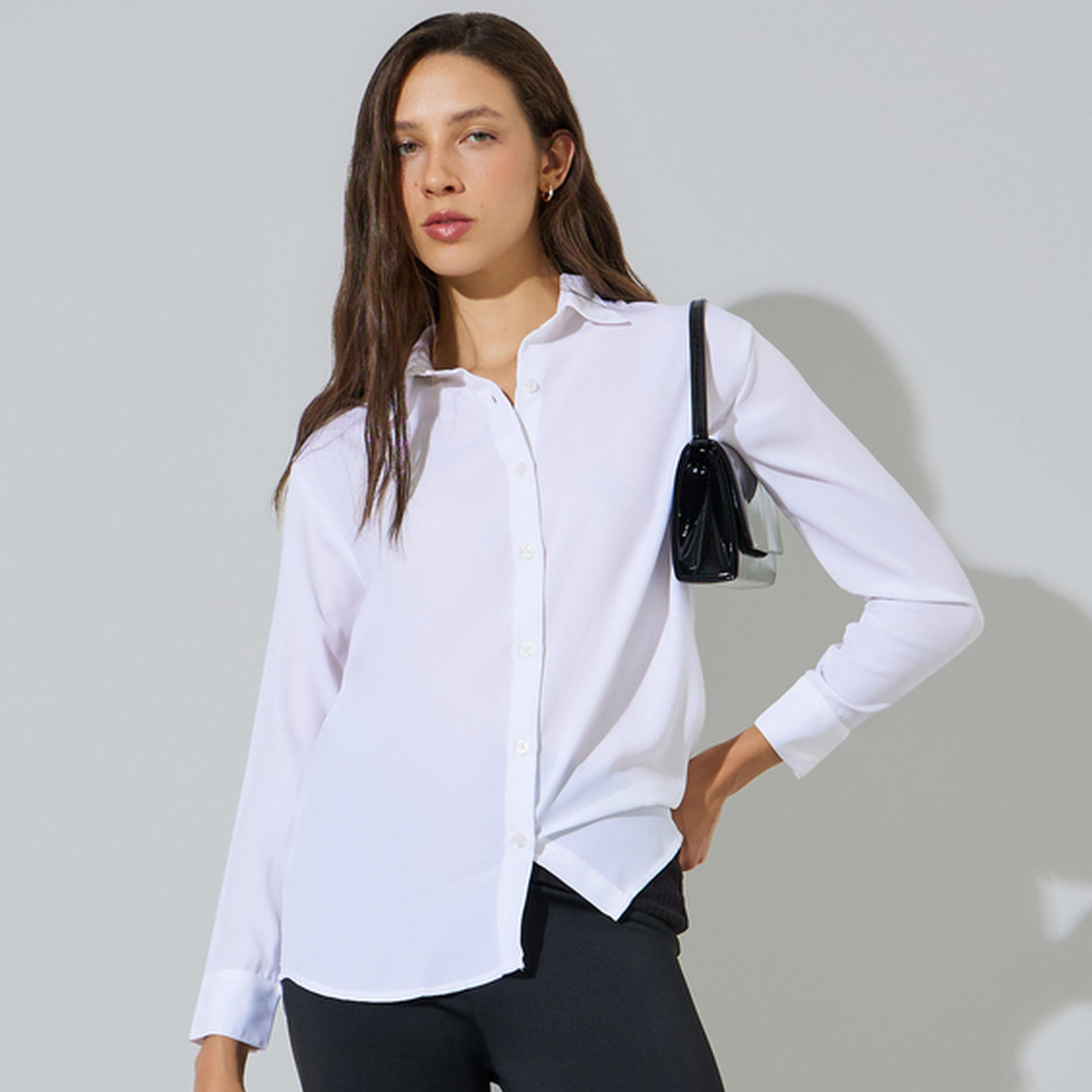 Styli Off White Oversized Longline Shirt with Curved Hem-women-clothing-shirtsandblouses-shirts-image-1