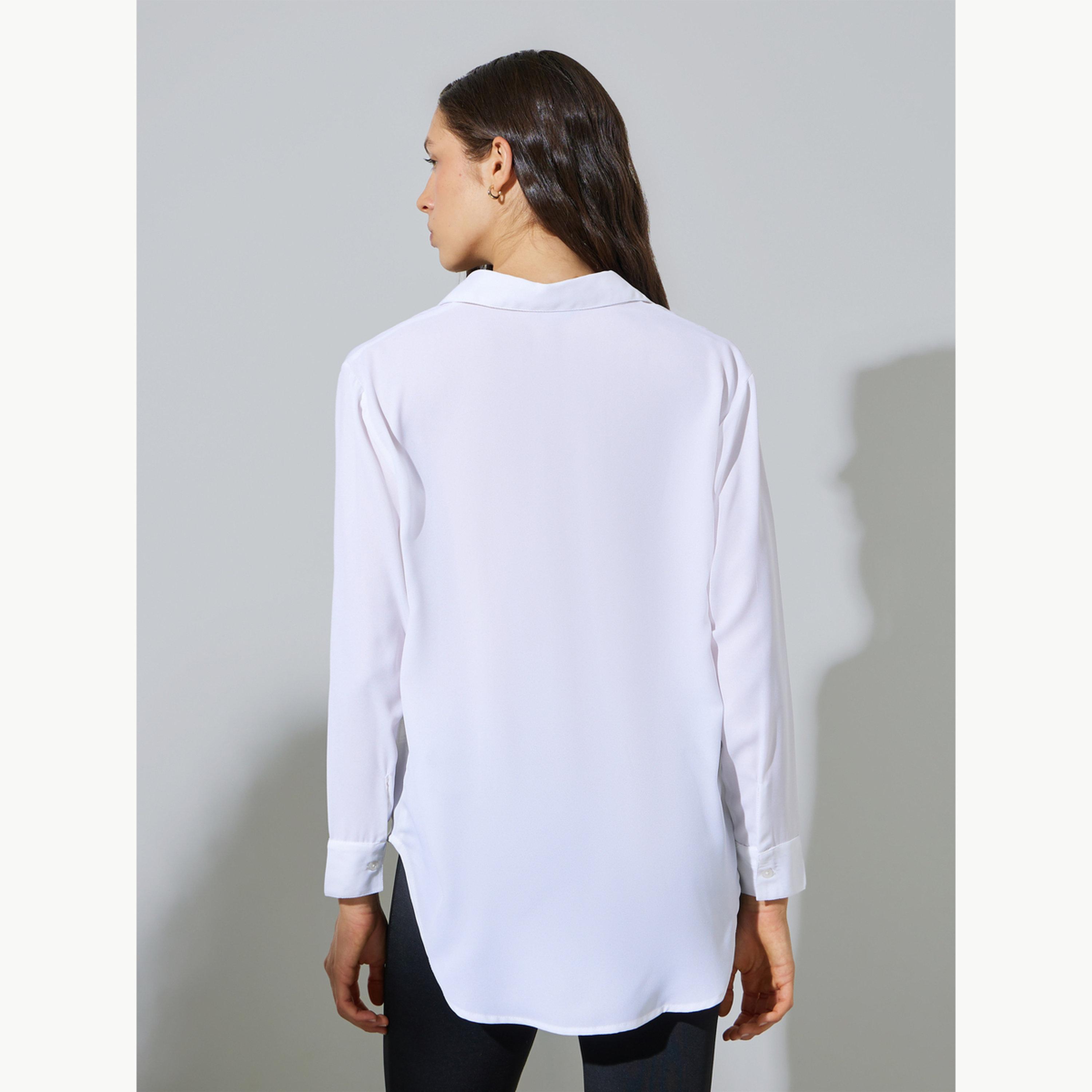 Styli Off White Oversized Longline Shirt with Curved Hem-women-clothing-shirtsandblouses-shirts-image-5