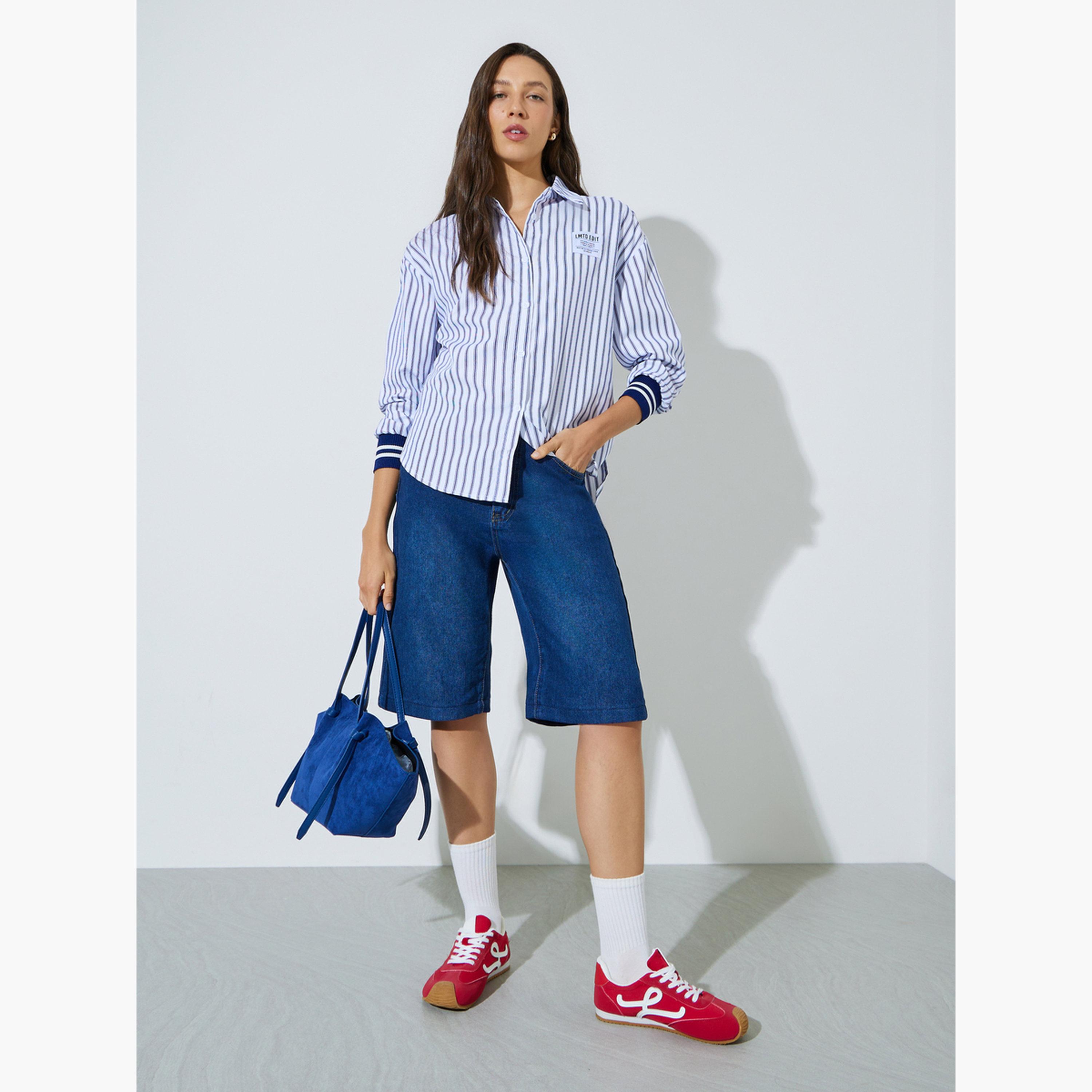 ستايلي - قميص بأكمام طويلة مخططة متعددة الألوان بأساور مضلعة-women-clothing-shirtsandblouses-shirts-image-2